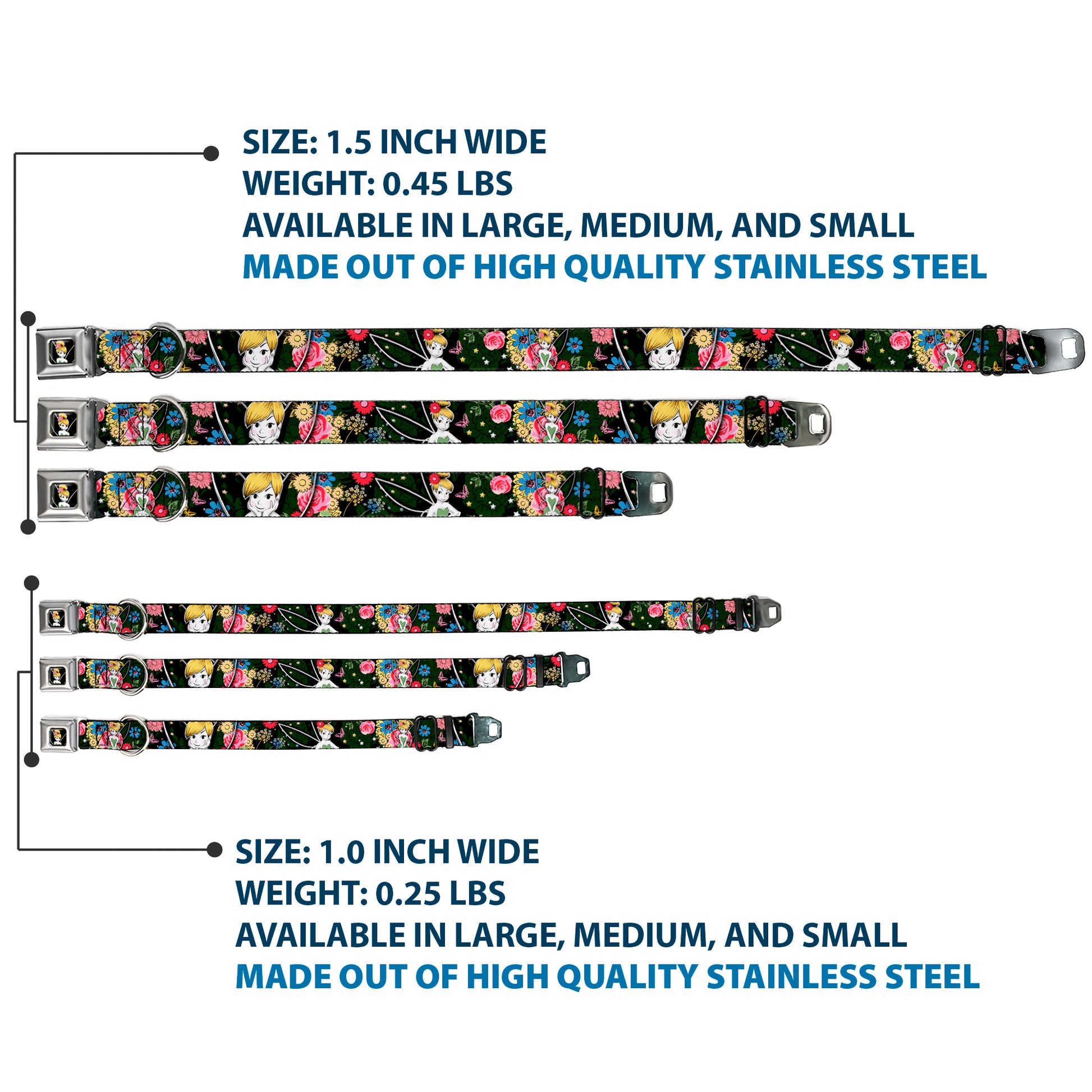 Tinker Bell Sketch Full Color Seatbelt Buckle Collar - Tinker Bell Poses/Sleeping Floral Collage Seatbelt Buckle Collars Disney