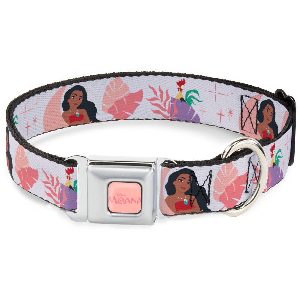 MOANA Title Logo Full Color Pinks Seatbelt Buckle Collar - Moana and Hei Hei Poses with Flowers Beige/Orange Seatbelt Buckle Collars Disney