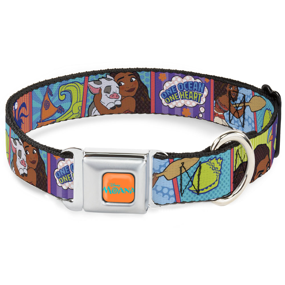 MOANA Title Logo Full Color Orange/Blue Seatbelt Buckle Collar - Moana MAKE WAVES Scene Blocks Blues/Orange Seatbelt Buckle Collars Disney