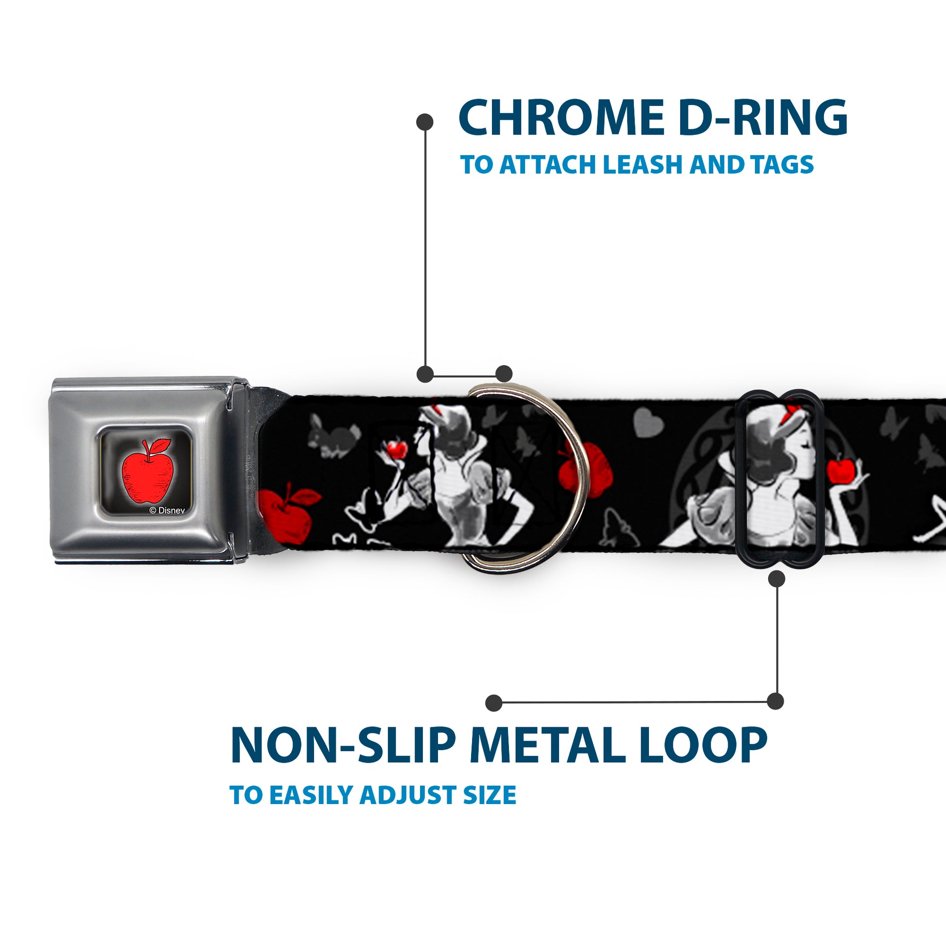 Apple Glow Full Color Black Red Seatbelt Buckle Collar - SNOW WHITE Apple Poses/Butterflies Black/Gray/Red Seatbelt Buckle Collars Disney