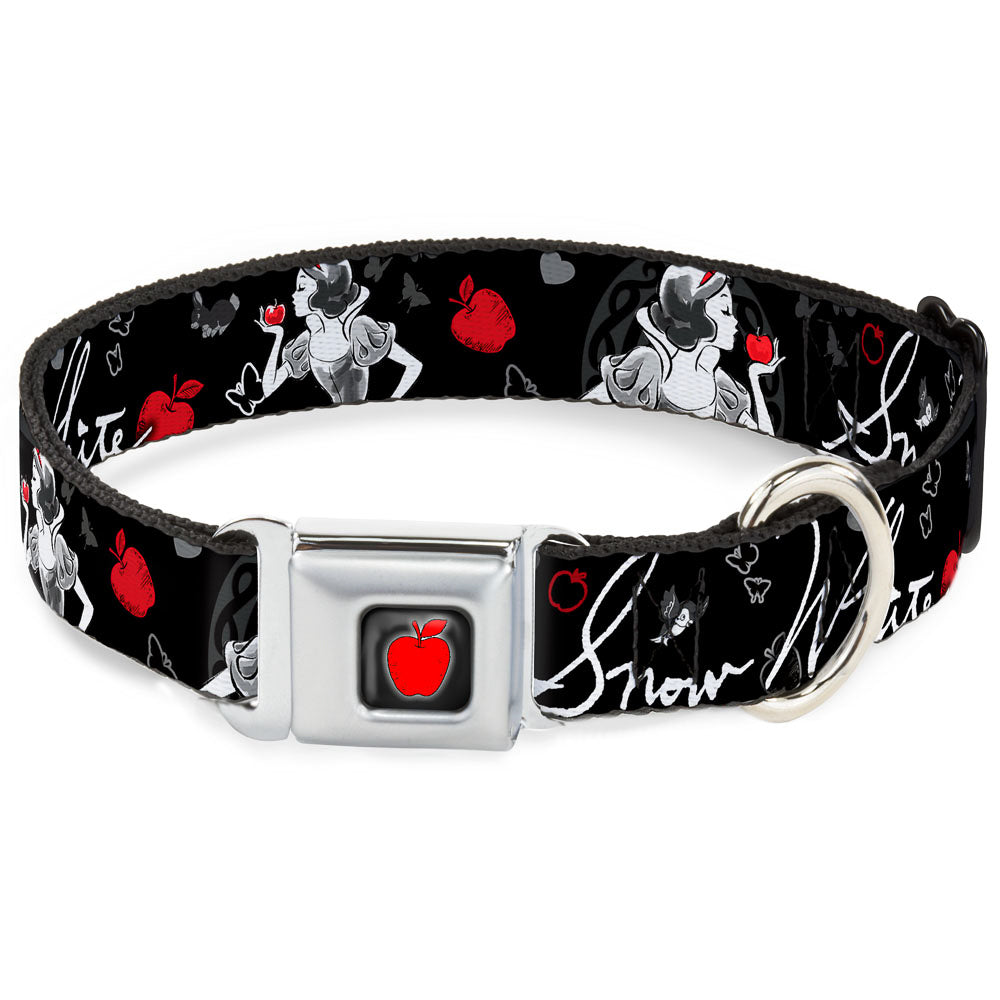 Apple Glow Full Color Black Red Seatbelt Buckle Collar - SNOW WHITE Apple Poses/Butterflies Black/Gray/Red Seatbelt Buckle Collars Disney