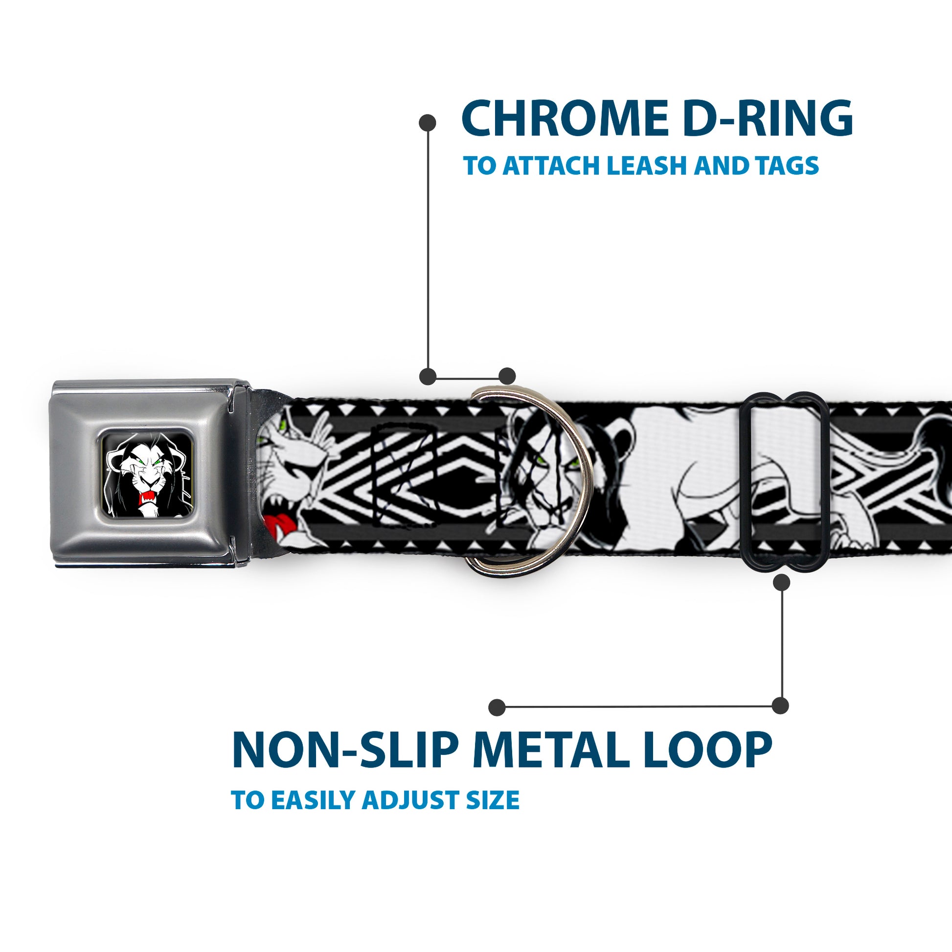 Simba Face Full Color Black/White/Red Seatbelt Buckle Collar - Lion King Scar Poses White/Black Seatbelt Buckle Collars Disney