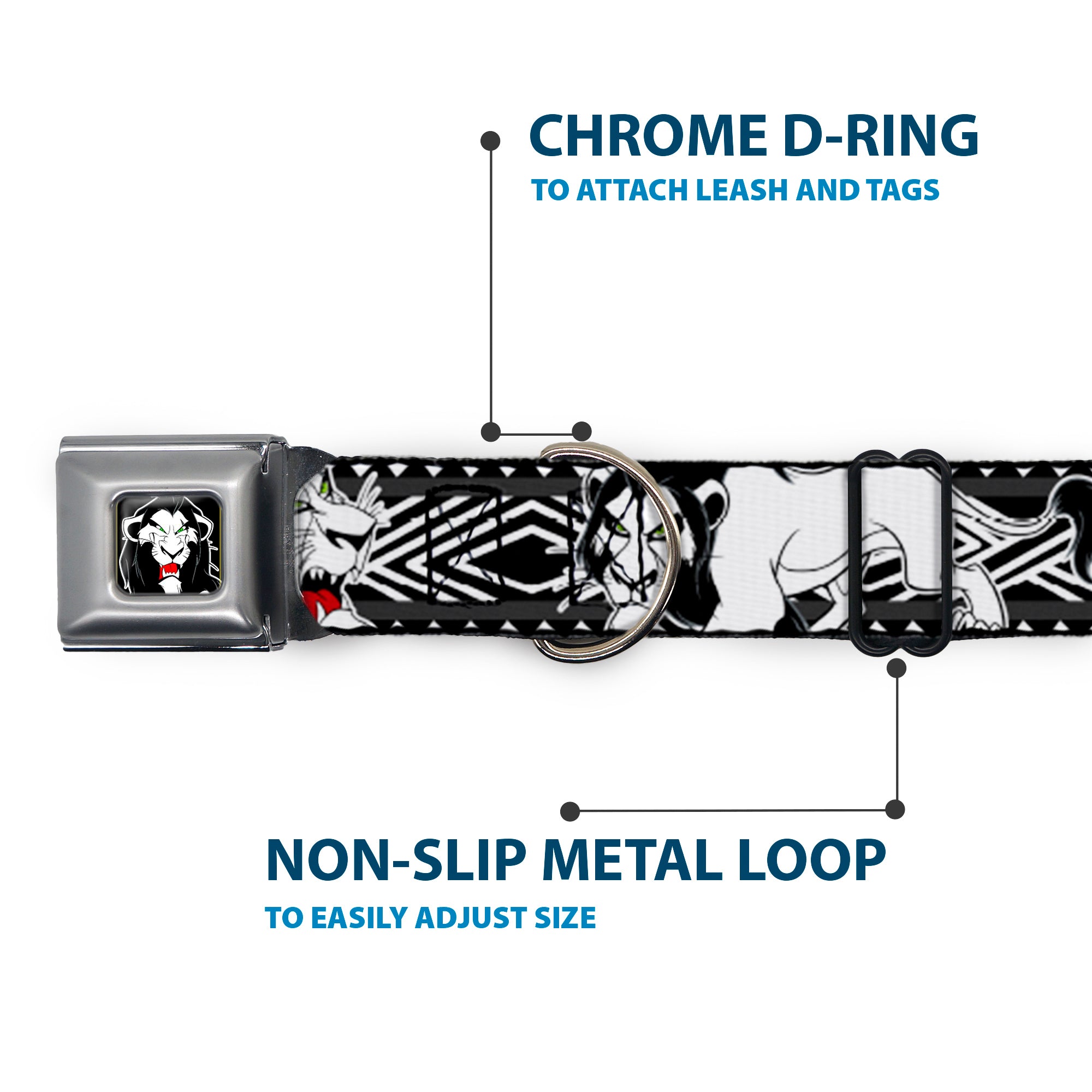 Simba Face Full Color Black/White/Red Seatbelt Buckle Collar - Lion King Scar Poses White/Black Seatbelt Buckle Collars Disney