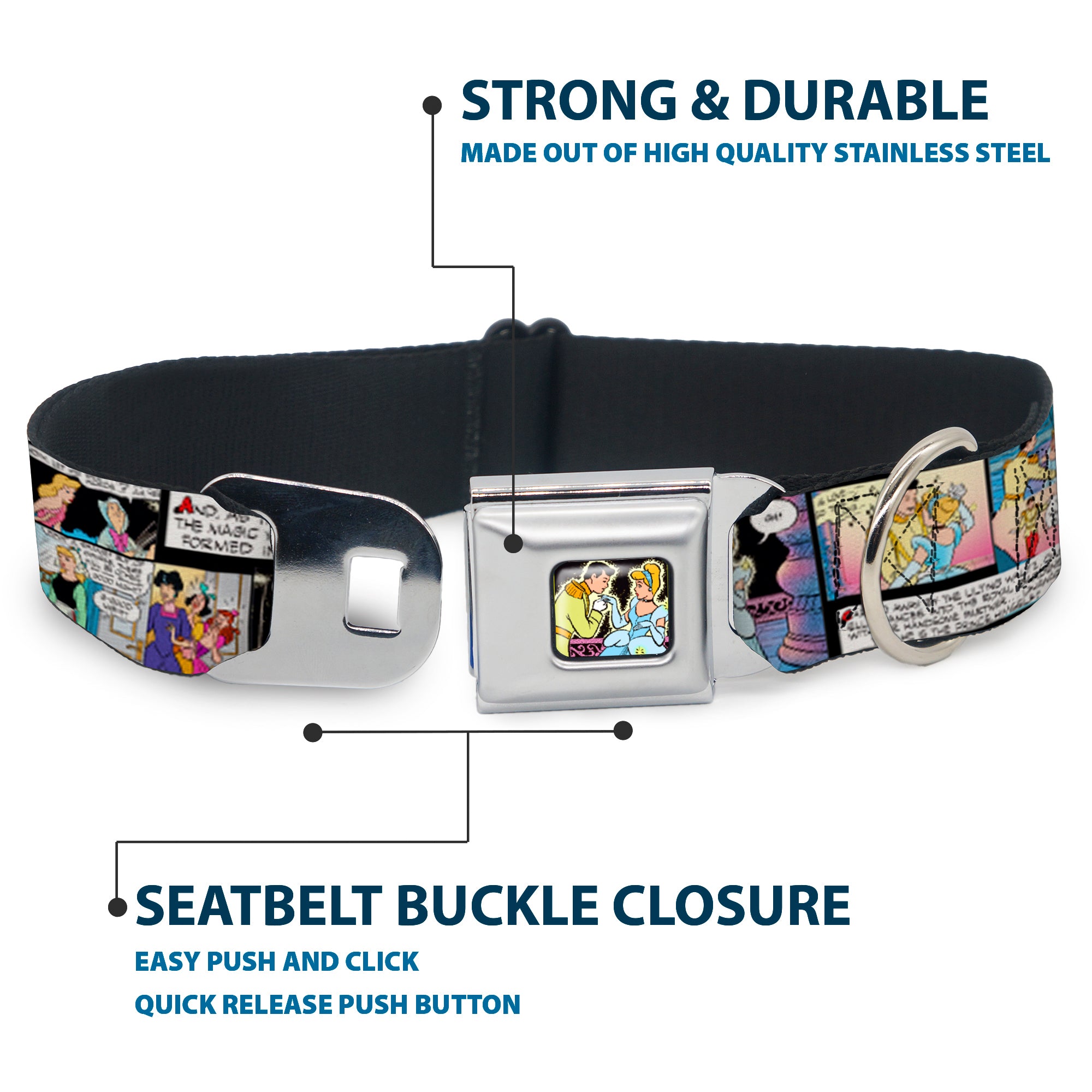 Prince & Cinderella Full Color Seatbelt Buckle Collar - Cinderella Movie Panels & Quotes Seatbelt Buckle Collars Disney