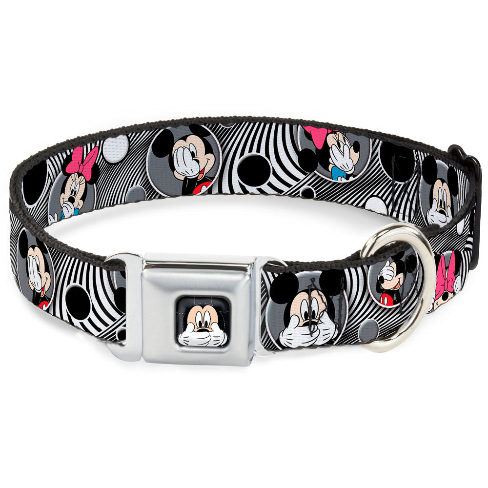 Mickey Mouse Expression3 Full Color Black Seatbelt Buckle Collar - Mickey & Minnie Peek-a-Boo Expressions Swirl Black/White Seatbelt Buckle Collars Disney