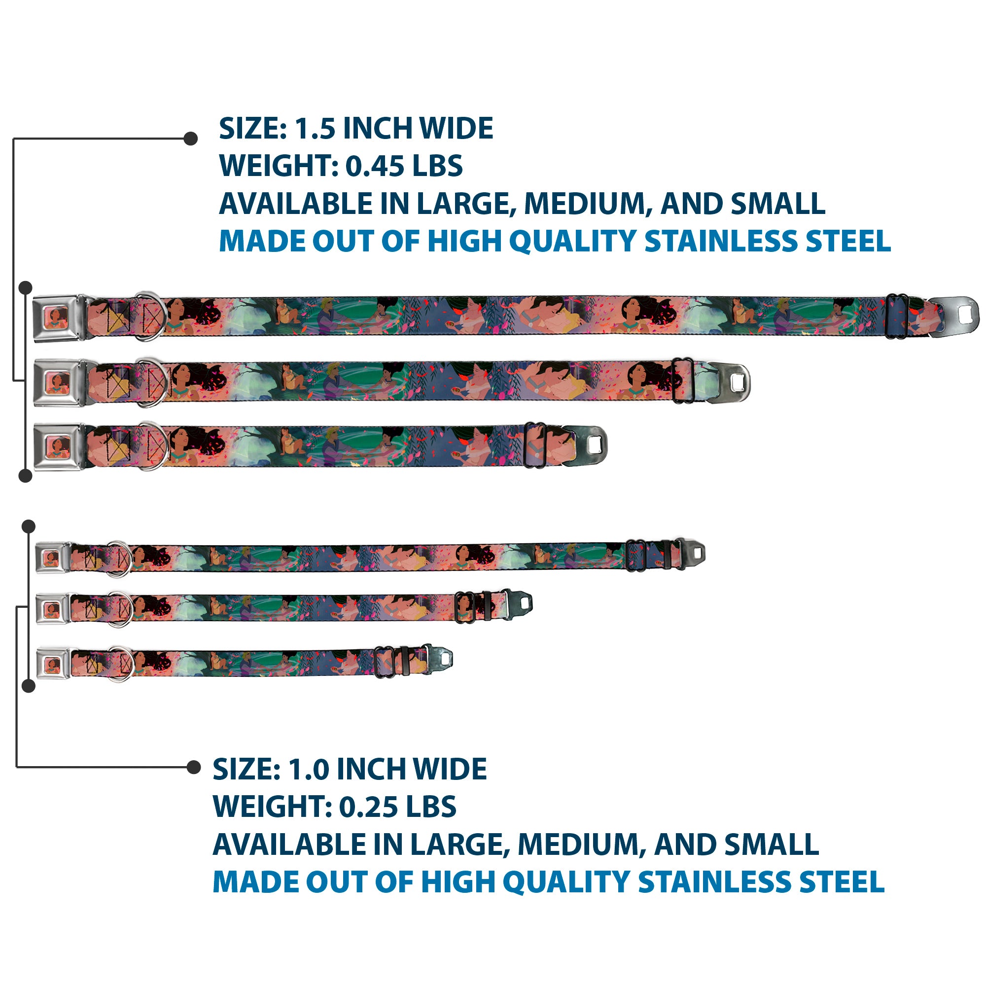 Pocahontas Colors of the Wind Full Color Seatbelt Buckle Collar - Pocahontas & John Smith Scenes Seatbelt Buckle Collars Disney