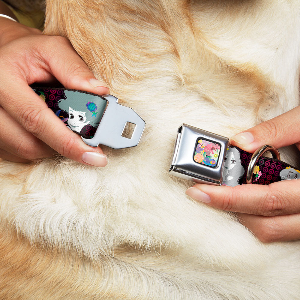 Floral Collage Full Color Multi Pastel Seatbelt Buckle Collar - Princess Silhouettes Dots Black/Purple/Gray/Multi Color Seatbelt Buckle Collars Disney