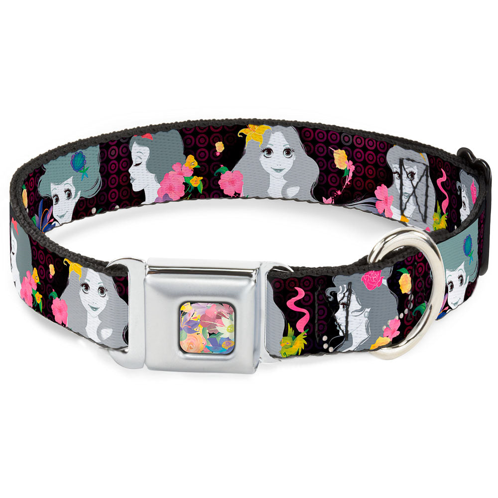 Floral Collage Full Color Multi Pastel Seatbelt Buckle Collar - Princess Silhouettes Dots Black/Purple/Gray/Multi Color Seatbelt Buckle Collars Disney