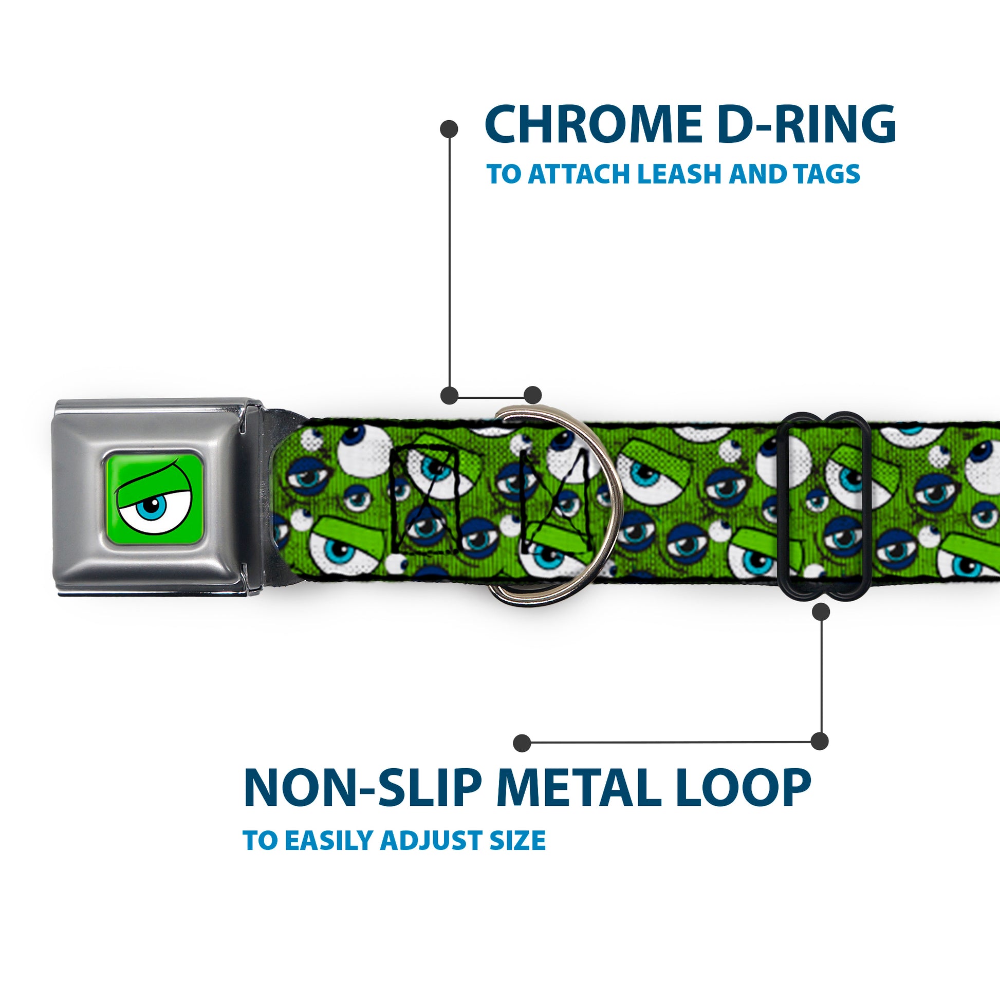 Monsters Eye CLOSE-UP Full Color Seatbelt Buckle Collar - Monsters Inc. Eye Collage Weathered Greens/Blues Seatbelt Buckle Collars Disney