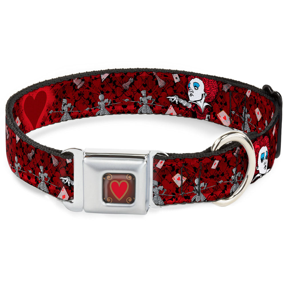 Queen's Heart Full Color Reds Gold Seatbelt Buckle Collar - Queen of Hearts Poses/Hearts/Cards Reds/Black Seatbelt Buckle Collars Disney