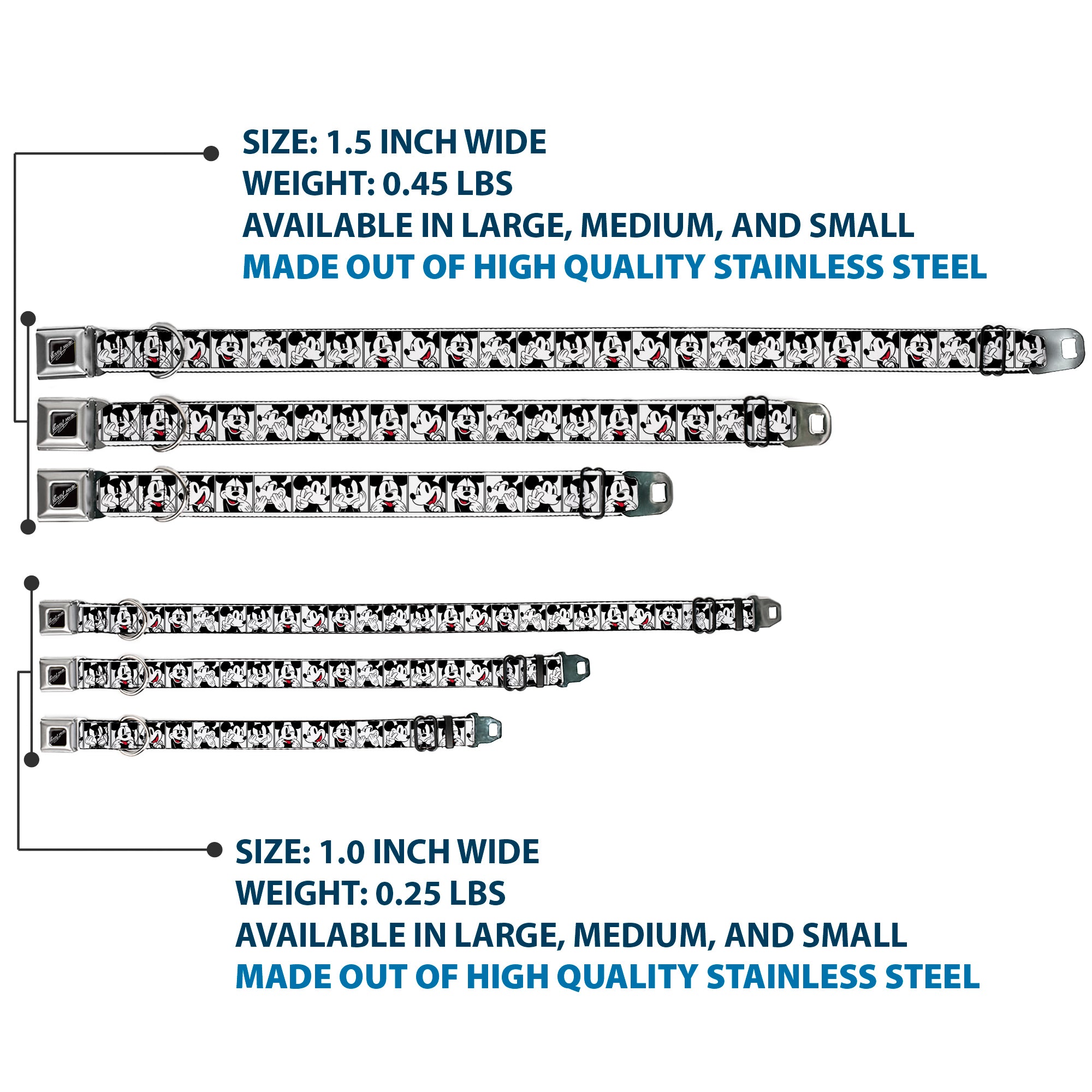 MICKEY MOUSE Autograph Full Color Black/White Seatbelt Buckle Collar - Mickey Mouse Expression Blocks White/Black/Red Seatbelt Buckle Collars Disney