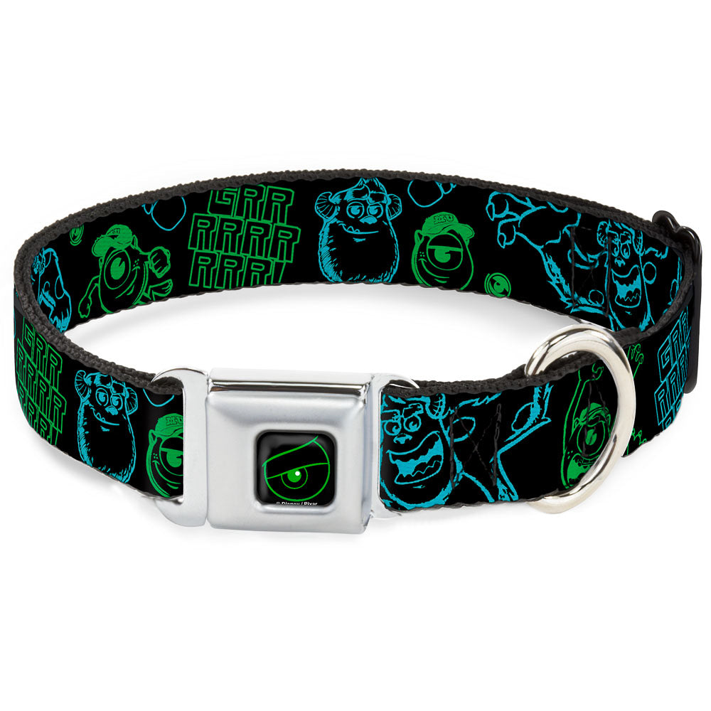 Monsters Eye Full Color Black/Neon Green Seatbelt Buckle Collar - Monsters Inc. Sully & Mike Poses/GRRRRR! Black/Turquoise/Green Seatbelt Buckle Collars Disney