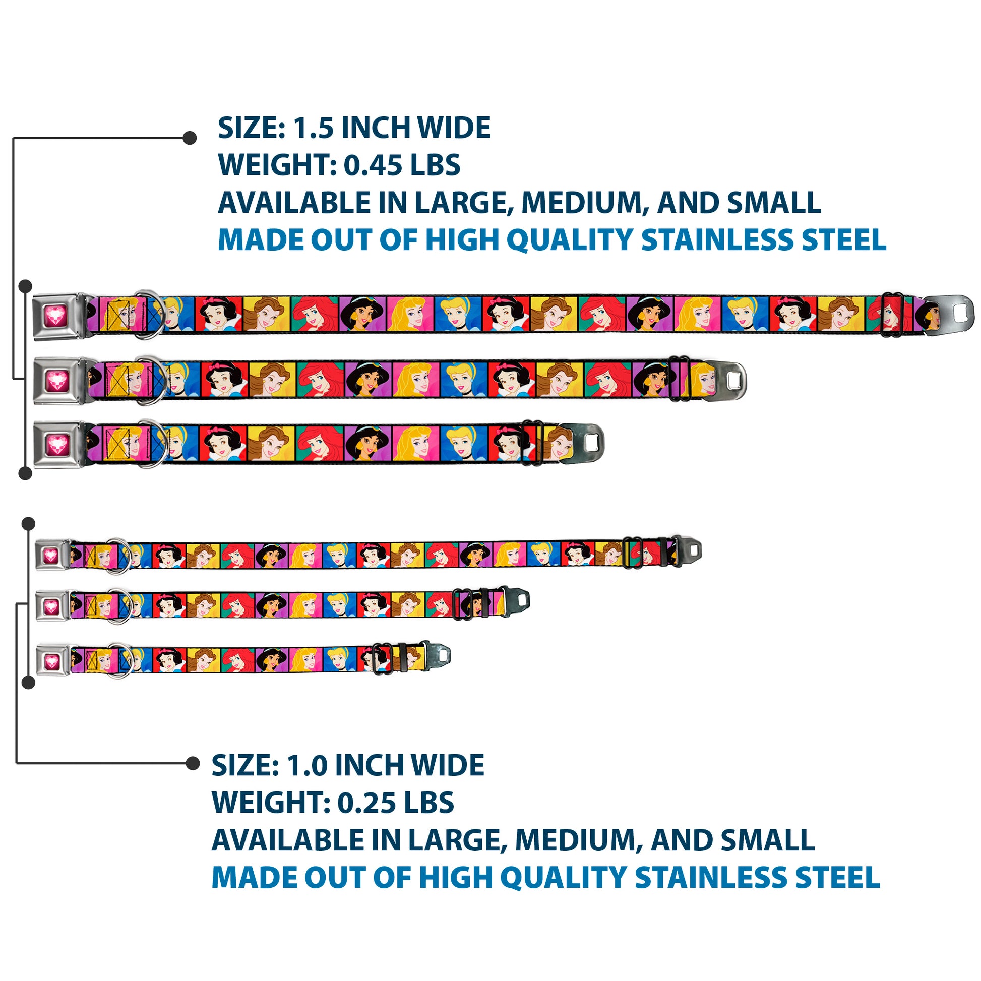 Princess Gem Heart Full Color Black Pink Seatbelt Buckle Collar - Disney Princess Blocks Seatbelt Buckle Collars Disney