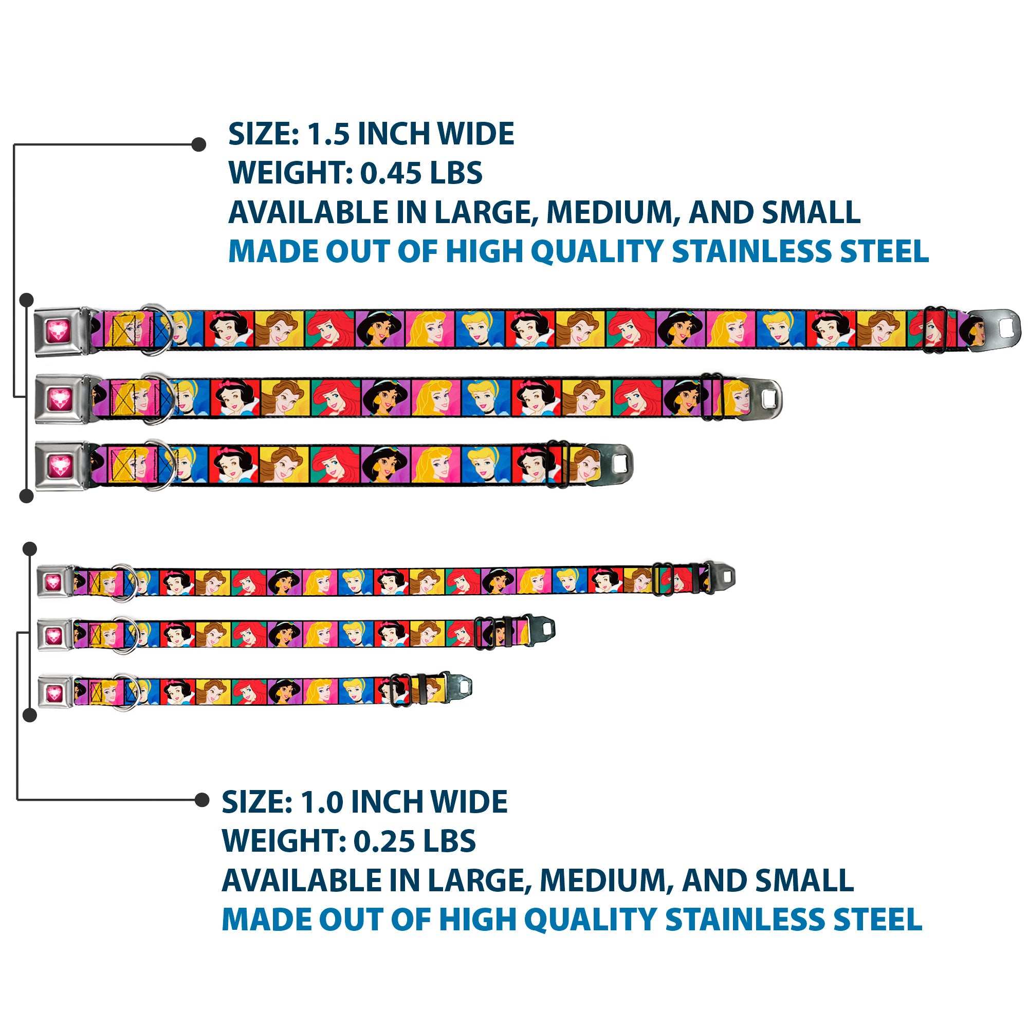 Princess Gem Heart Full Color Black Pink Seatbelt Buckle Collar - Disney Princess Blocks Seatbelt Buckle Collars Disney