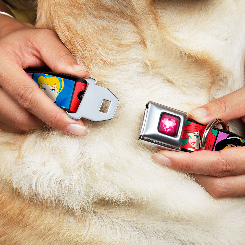 Princess Gem Heart Full Color Black Pink Seatbelt Buckle Collar - Disney Princess Blocks Seatbelt Buckle Collars Disney