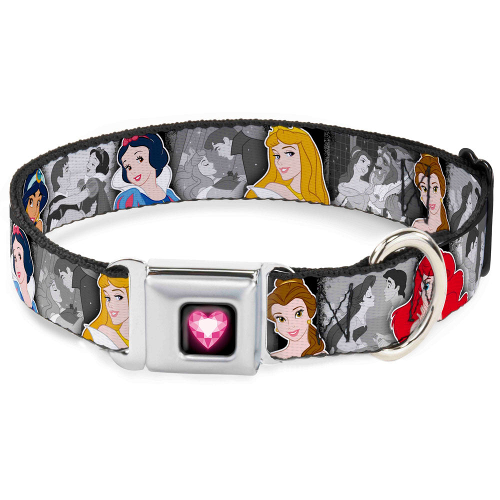 Princess Gem Heart Full Color Black/Pink Seatbelt Buckle Collar - Princess Pose/Princess & Prince Scene Grays/Multi Color Seatbelt Buckle Collars Disney