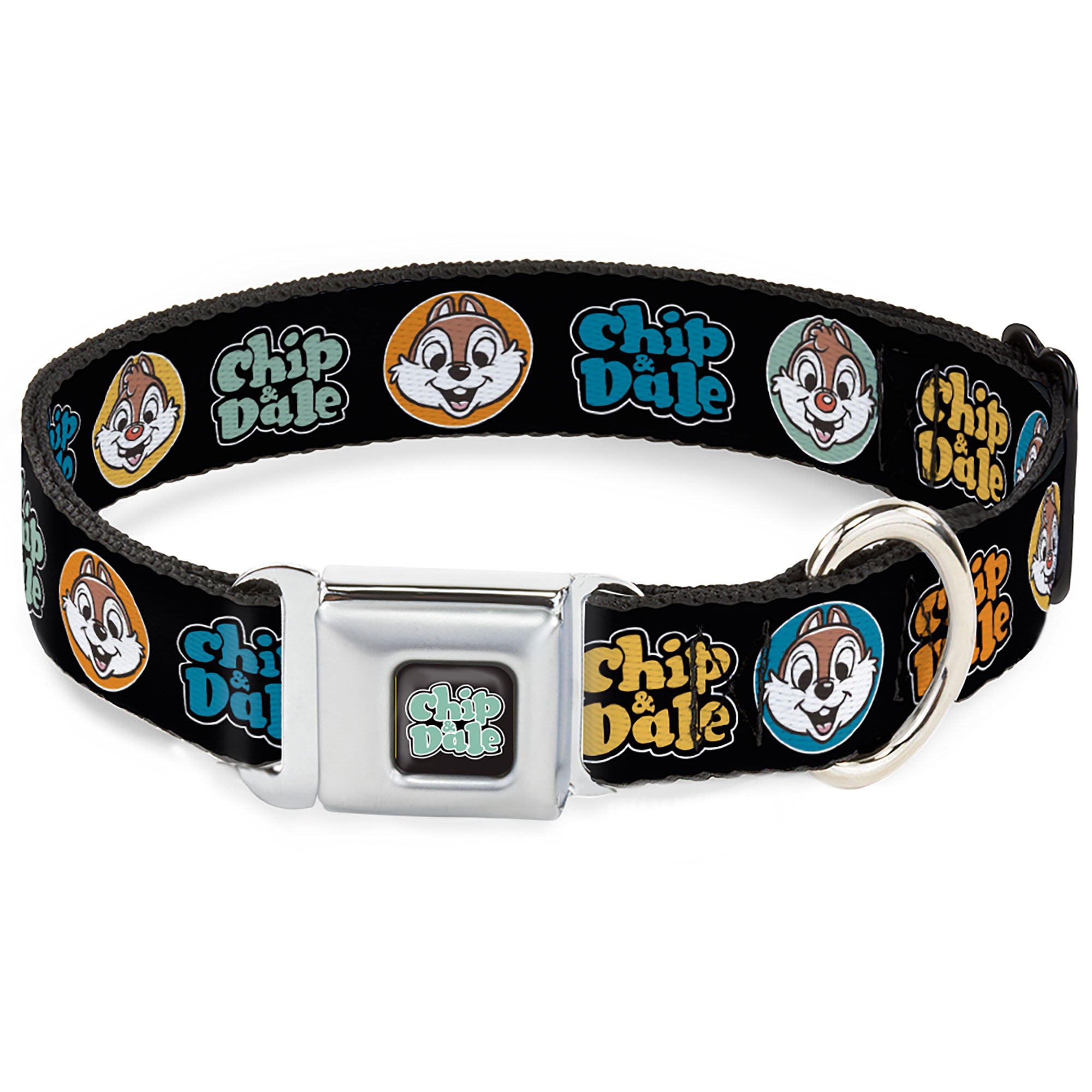 CHIP & DALE Text Logo Full Color Black/Gray Seatbelt Buckle Collar - CHIP & DALE Expression Bubbles Black/Multi Color Seatbelt Buckle Collars Disney