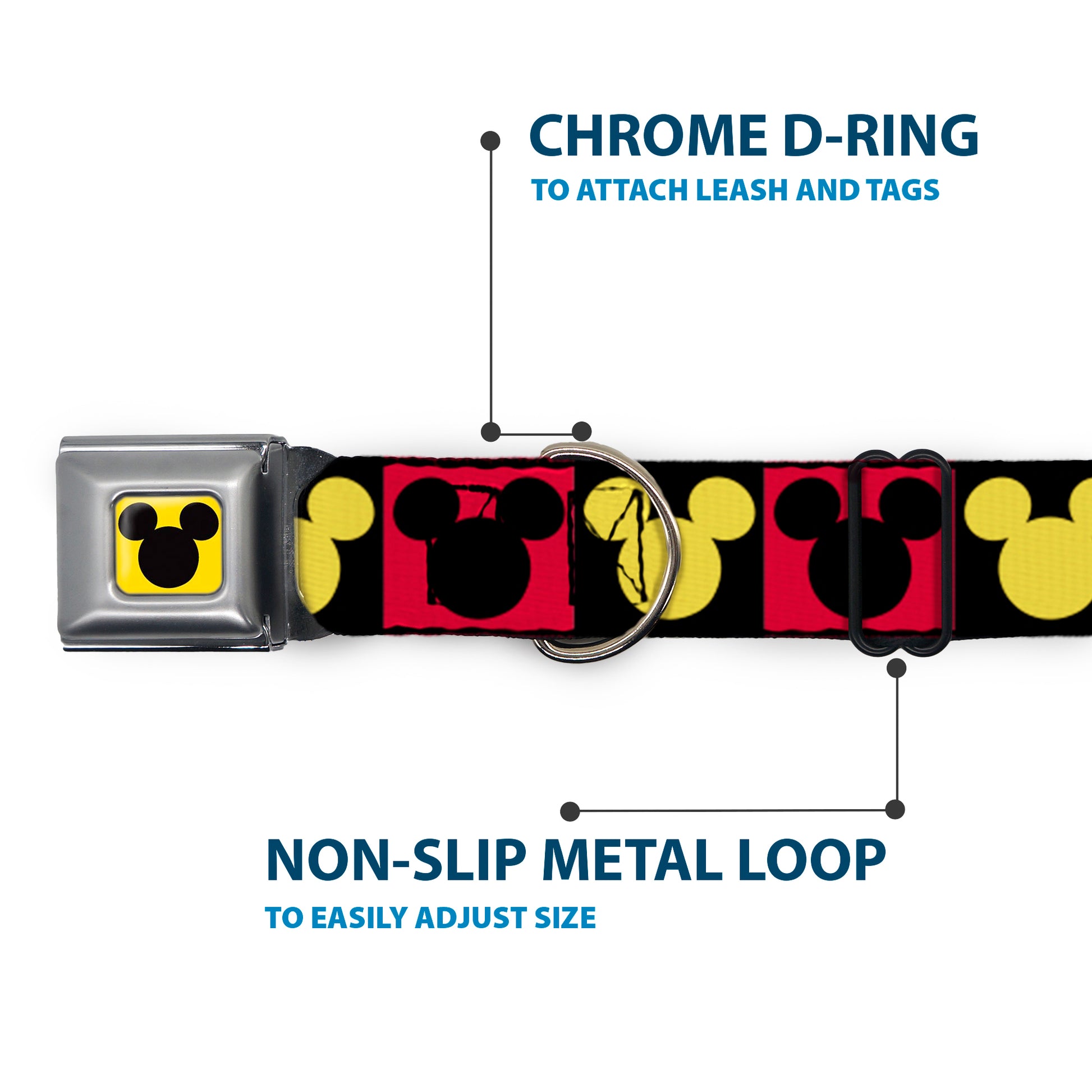 Mickey Mouse Ears Full Color Yellow/Black Seatbelt Buckle Collar - Mickey Mouse Ears Icon Blocks Red/Black/Yellow Seatbelt Buckle Collars Disney