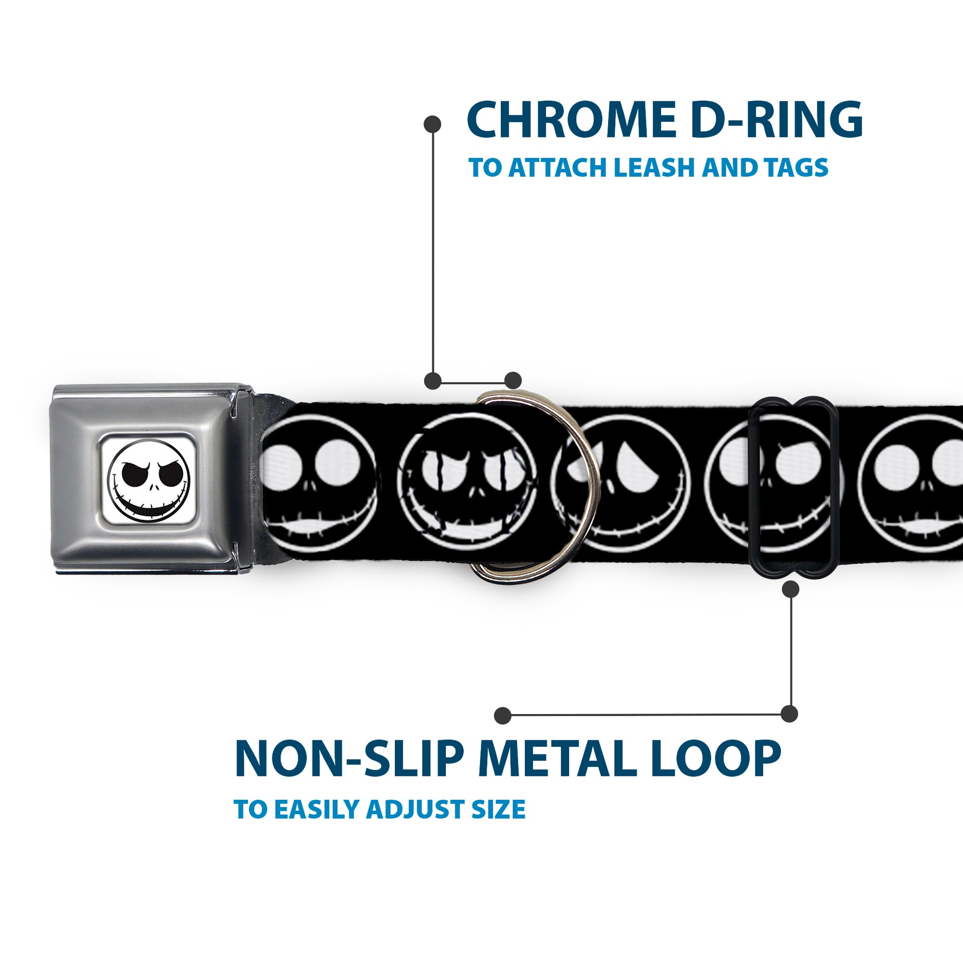 The Nightmare Before Christmas Jack Smiling Full Color White/Black Seatbelt Buckle Collar - The Nightmare Before Christmas Jack 5-Expressions Black/White Seatbelt Buckle Collars Disney