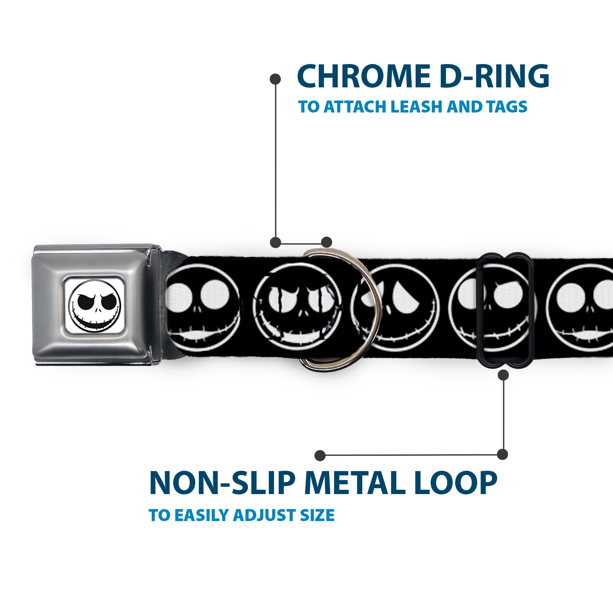 The Nightmare Before Christmas Jack Smiling Full Color White/Black Seatbelt Buckle Collar - The Nightmare Before Christmas Jack 5-Expressions Black/White Seatbelt Buckle Collars Disney
