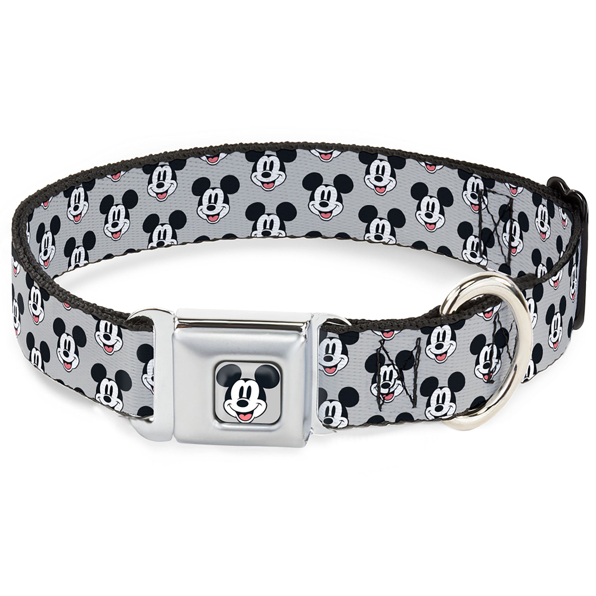 Mickey Mouse Smiling Face Full Color Gray Seatbelt Buckle Collar - Mickey Mouse Smiling Face Monogram Gray Seatbelt Buckle Collars Disney
