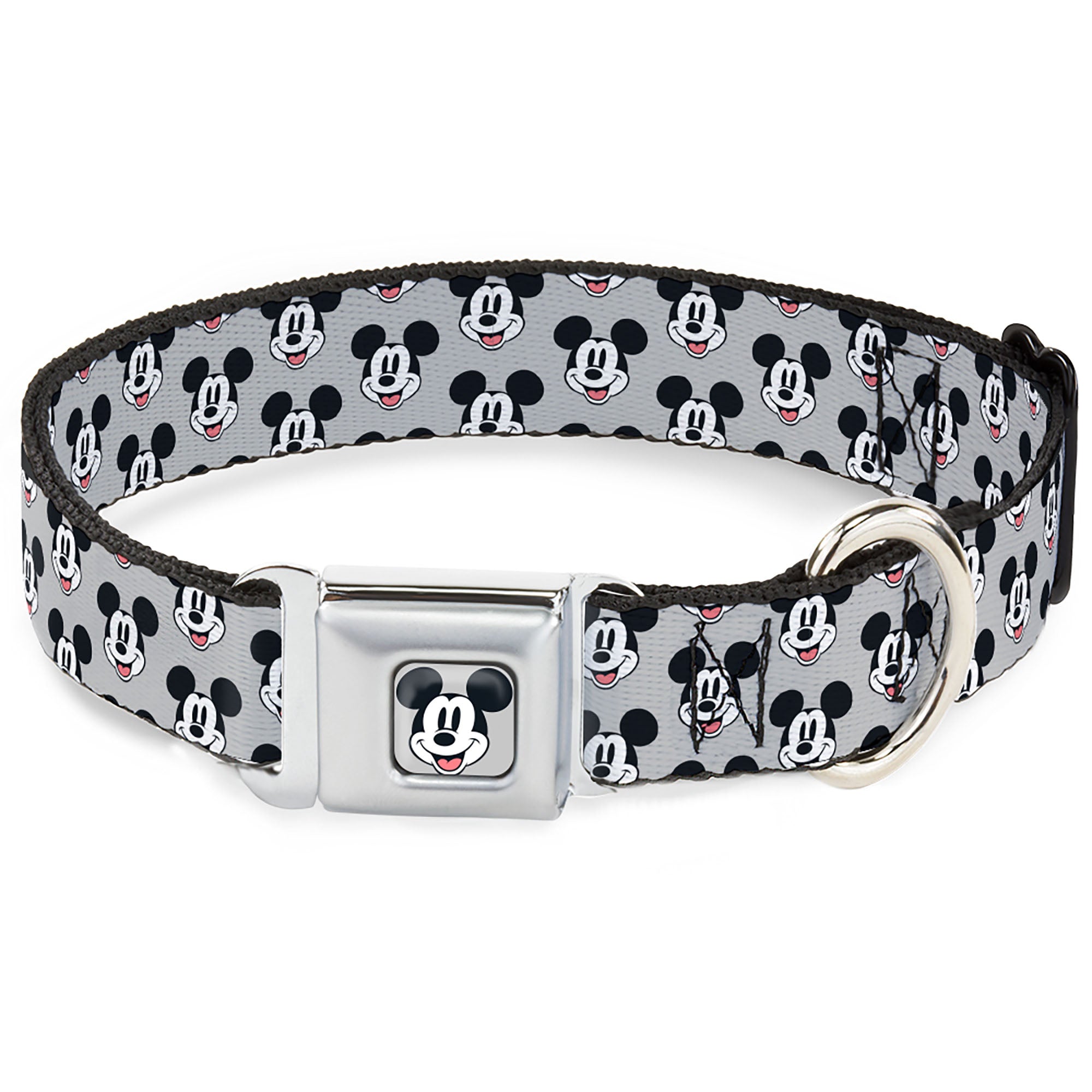 Mickey Mouse Smiling Face Full Color Gray Seatbelt Buckle Collar - Mickey Mouse Smiling Face Monogram Gray Seatbelt Buckle Collars Disney