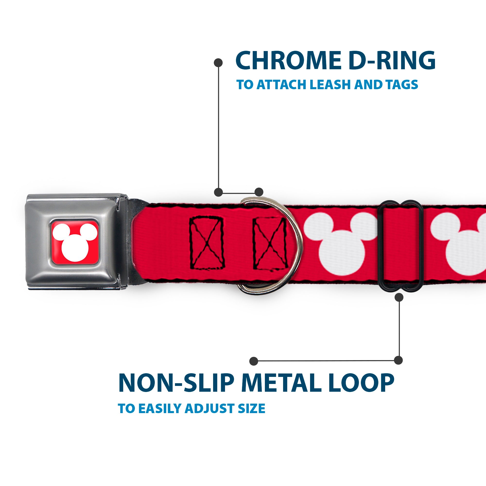 Mickey Mouse Ears Icon Full Color Red/White Seatbelt Buckle Collar - Mickey Mouse Ears Icon Red/White Seatbelt Buckle Collars Disney