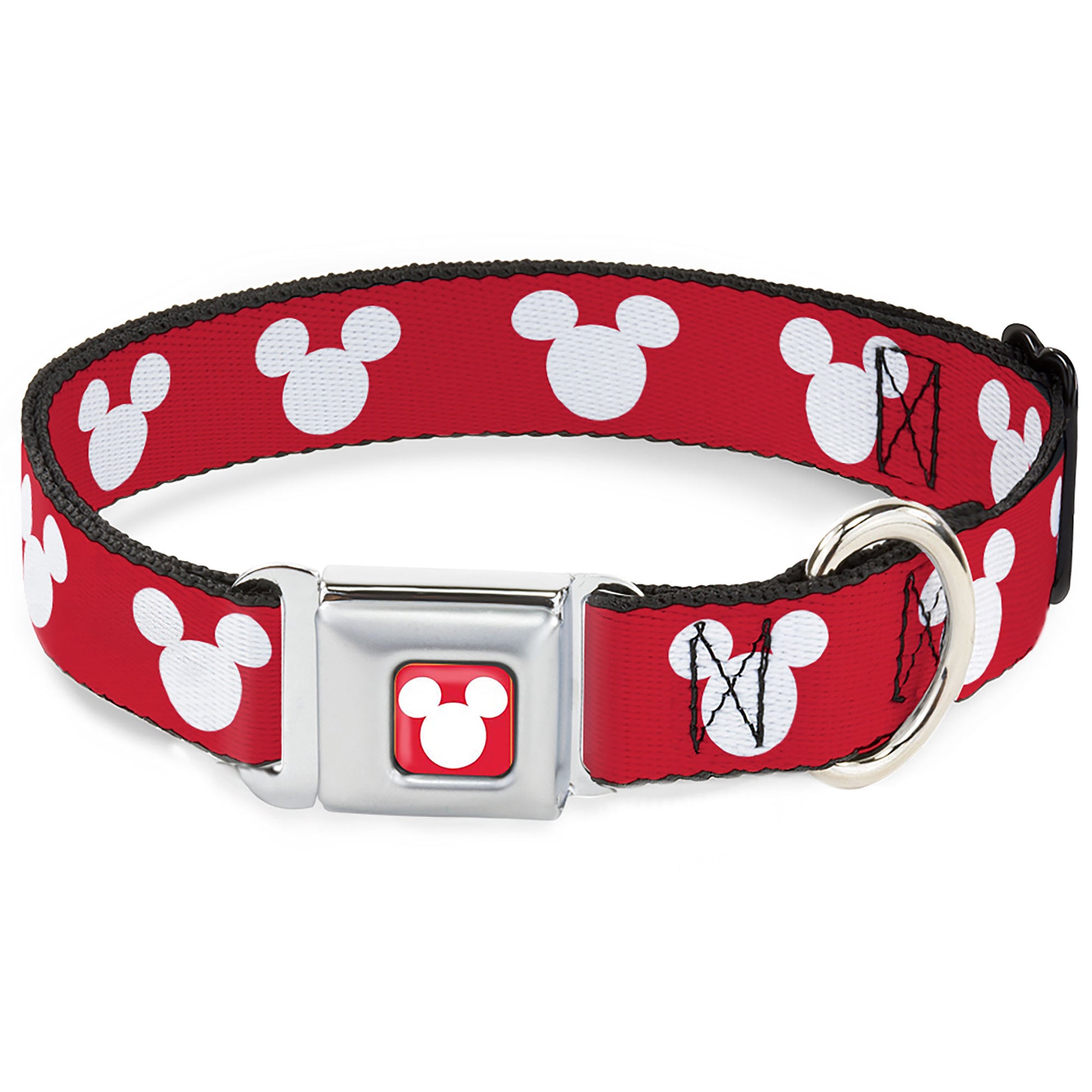 Mickey Mouse Ears Icon Full Color Red/White Seatbelt Buckle Collar - Mickey Mouse Ears Icon Red/White Seatbelt Buckle Collars Disney