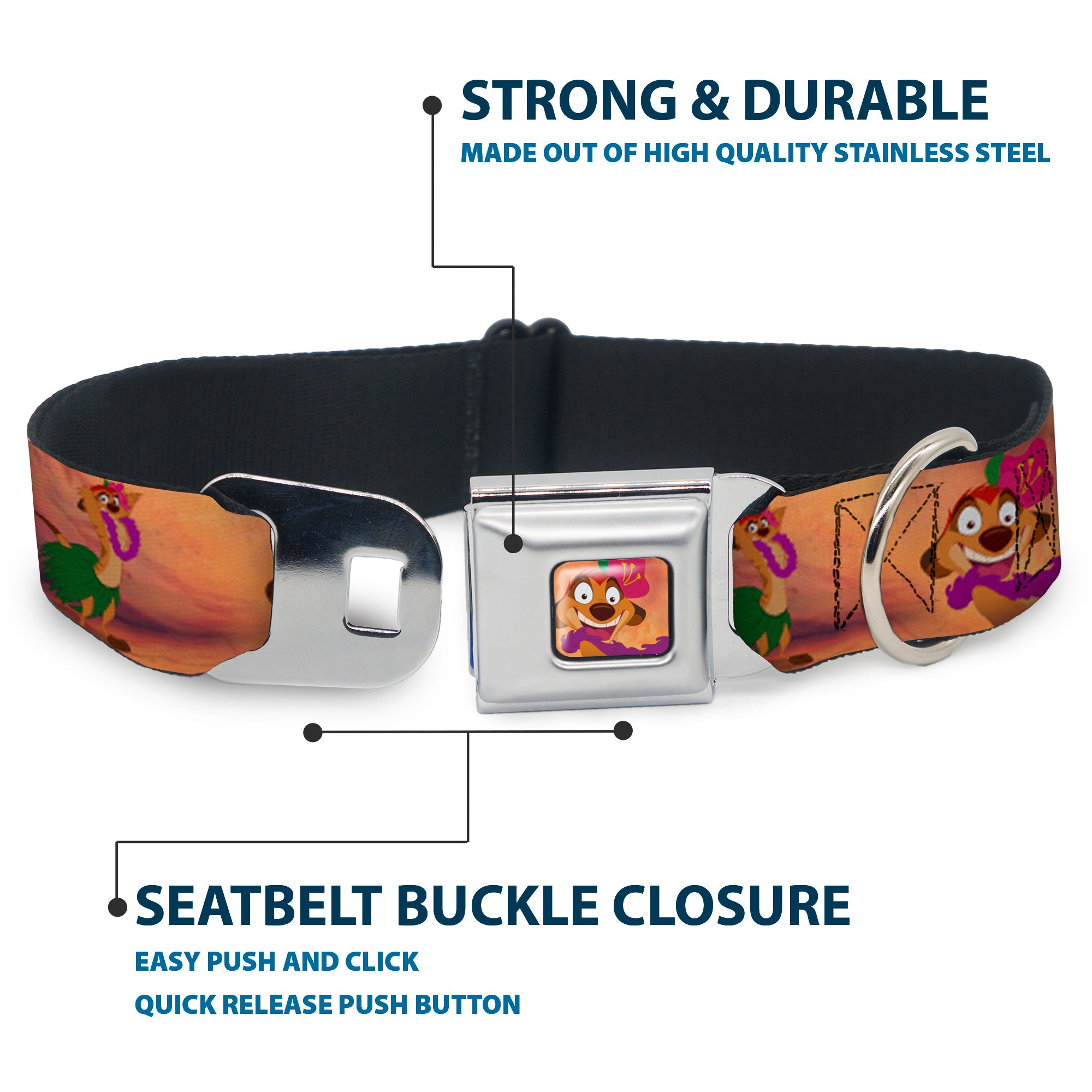 Timon Hula Pose Full Color Seatbelt Buckle Collar - Timon & Pumba The Hula Song Poses Seatbelt Buckle Collars Disney