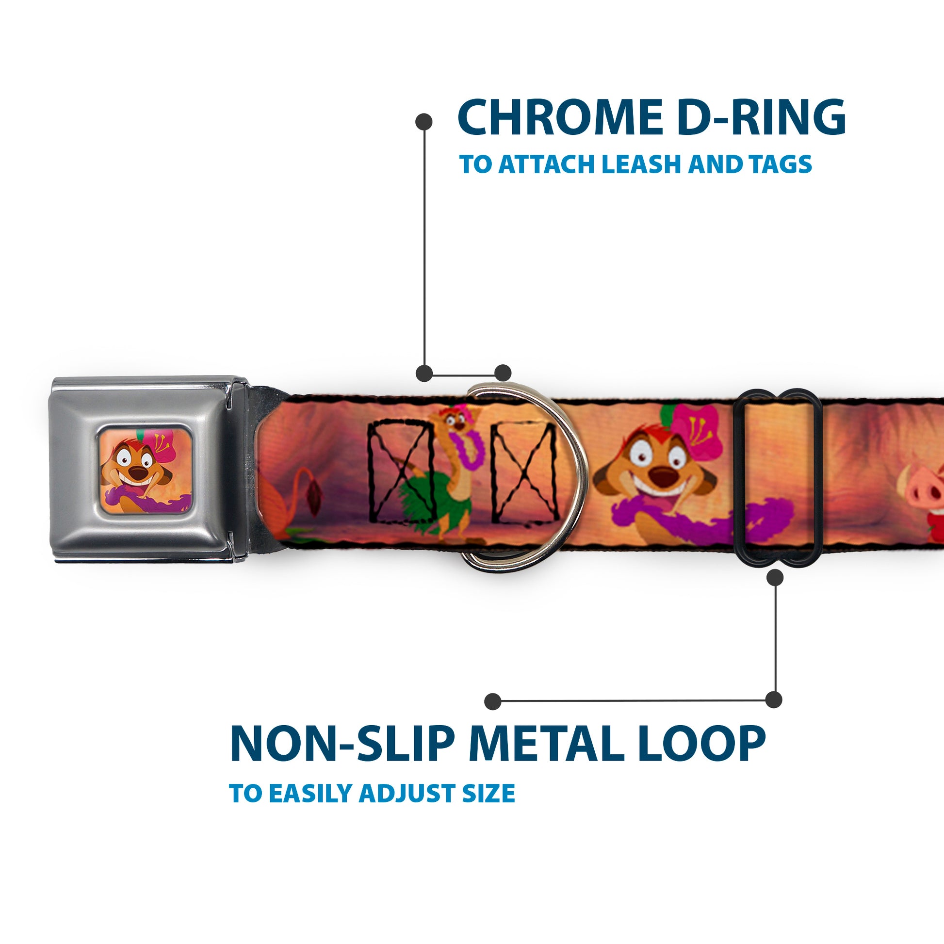 Timon Hula Pose Full Color Seatbelt Buckle Collar - Timon & Pumba The Hula Song Poses Seatbelt Buckle Collars Disney
