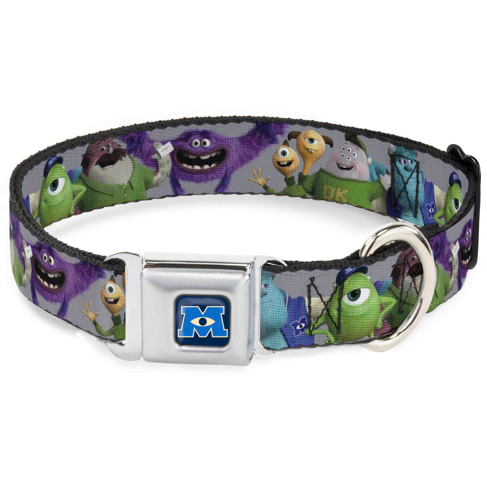 Monsters University Logo Full Color Blue/White Seatbelt Buckle Collar - Monsters University Character Lineup Gray Seatbelt Buckle Collars Disney
