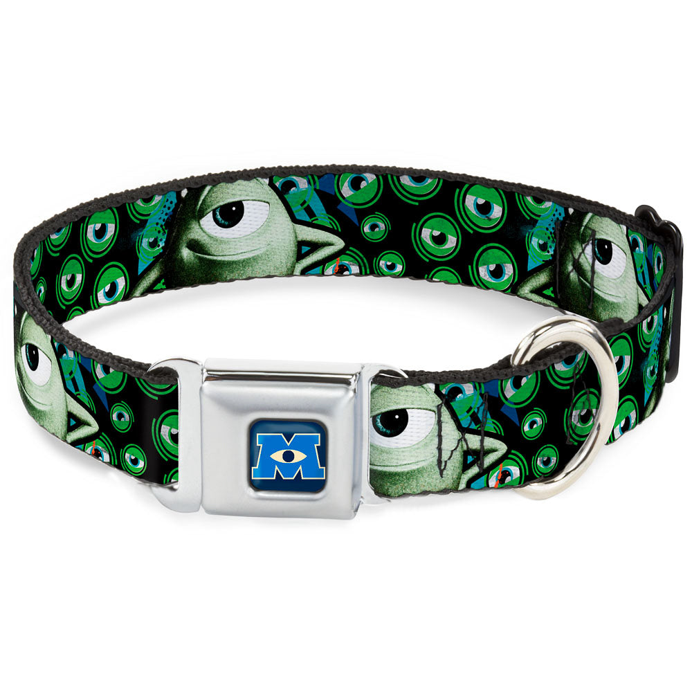 Monsters University Logo Full Color Blue White Seatbelt Buckle Collar - Mike Poses/Eyeballs Black/Greens Seatbelt Buckle Collars Disney
