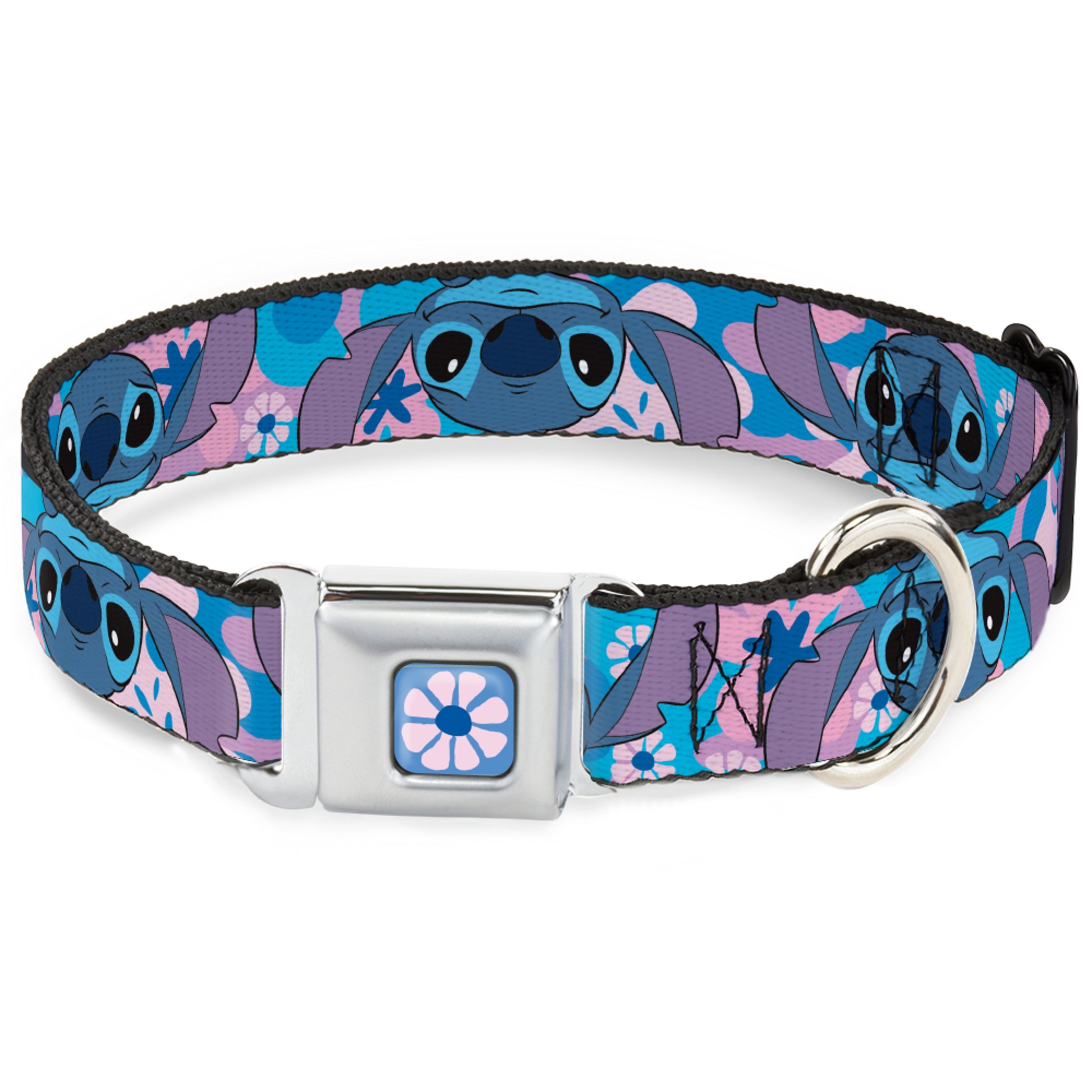Lilo & Stitch Flower Full Color Blues/Pink Seatbelt Buckle Collar - Lilo & Stitch Stitch Flip Expressions Close-Up Blues/Pinks Seatbelt Buckle Collars Disney