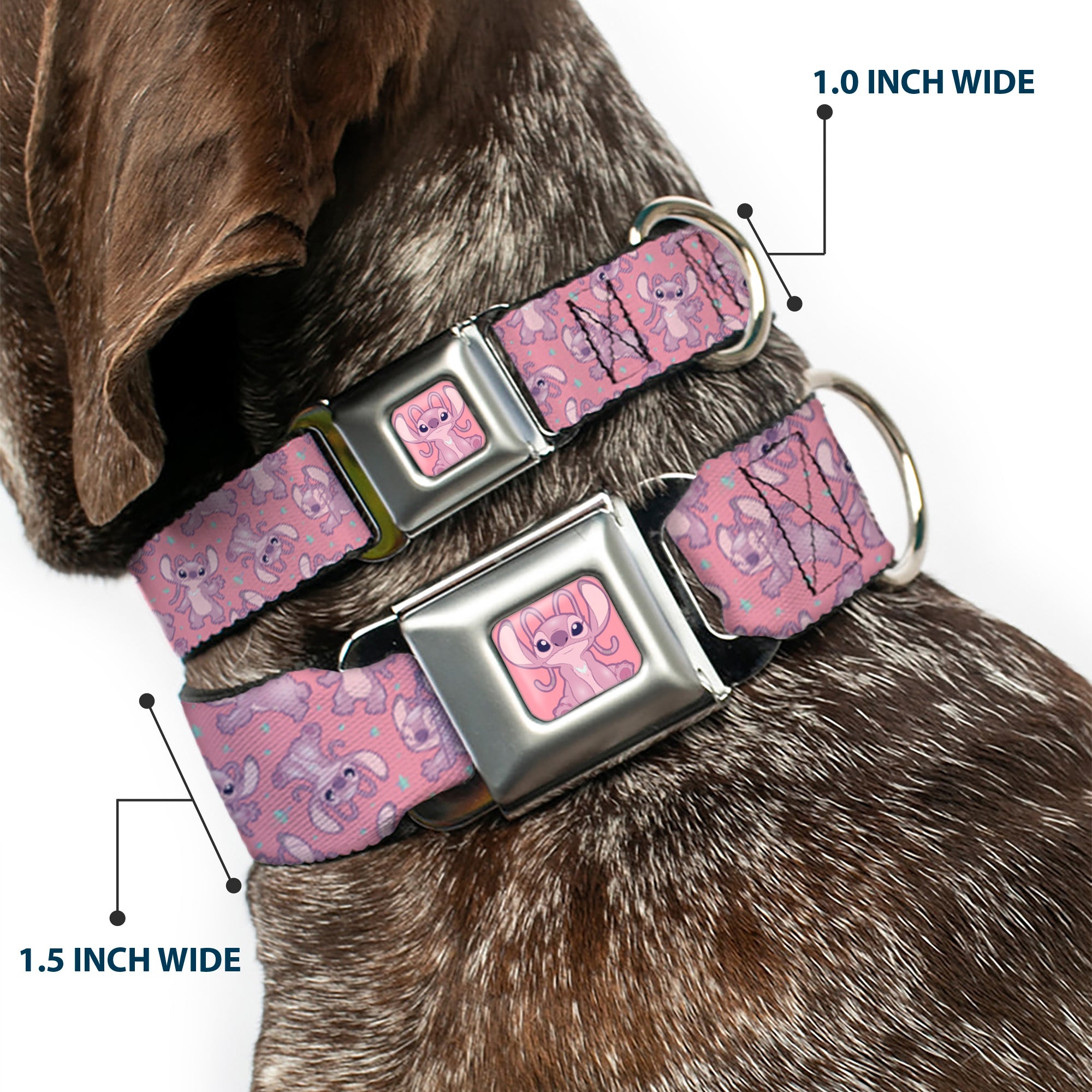 Lilo & Stitch Angel Sitting Pose Full Color Pink Seatbelt Buckle Collar - Lilo & Stitch Angel Poses Scattered Pinks Seatbelt Buckle Collars Disney