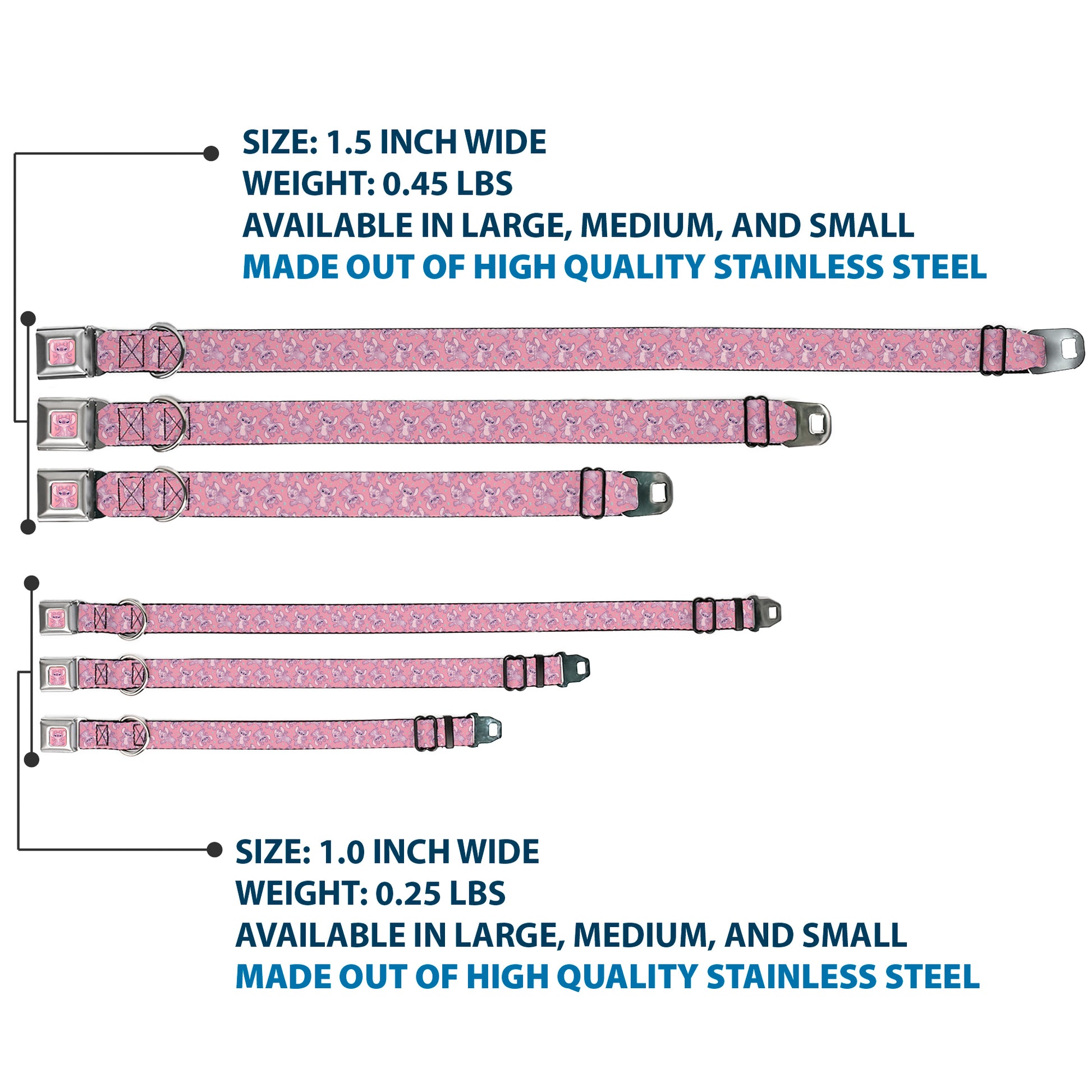 Lilo & Stitch Angel Sitting Pose Full Color Pink Seatbelt Buckle Collar - Lilo & Stitch Angel Poses Scattered Pinks Seatbelt Buckle Collars Disney