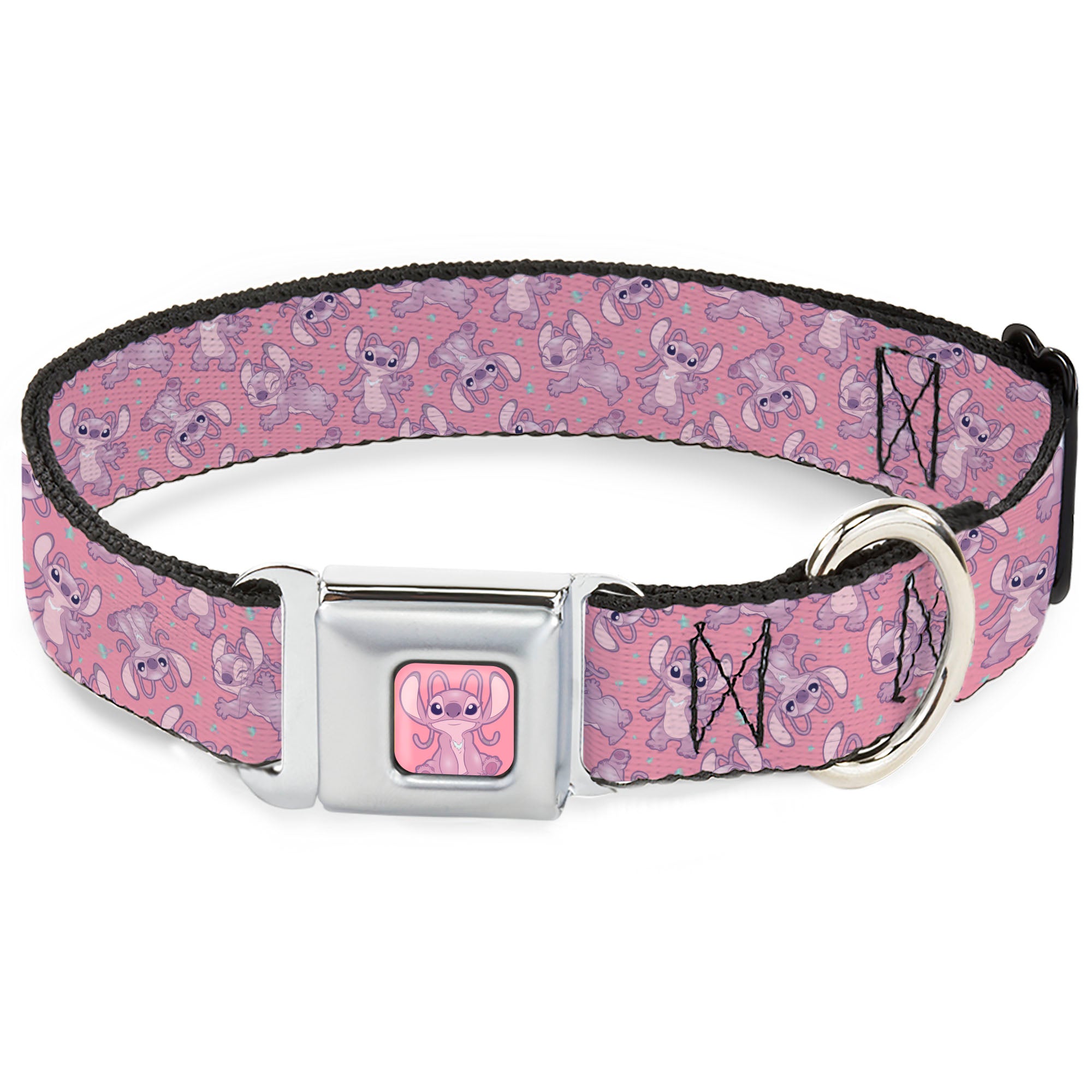 Lilo & Stitch Angel Sitting Pose Full Color Pink Seatbelt Buckle Collar - Lilo & Stitch Angel Poses Scattered Pinks Seatbelt Buckle Collars Disney