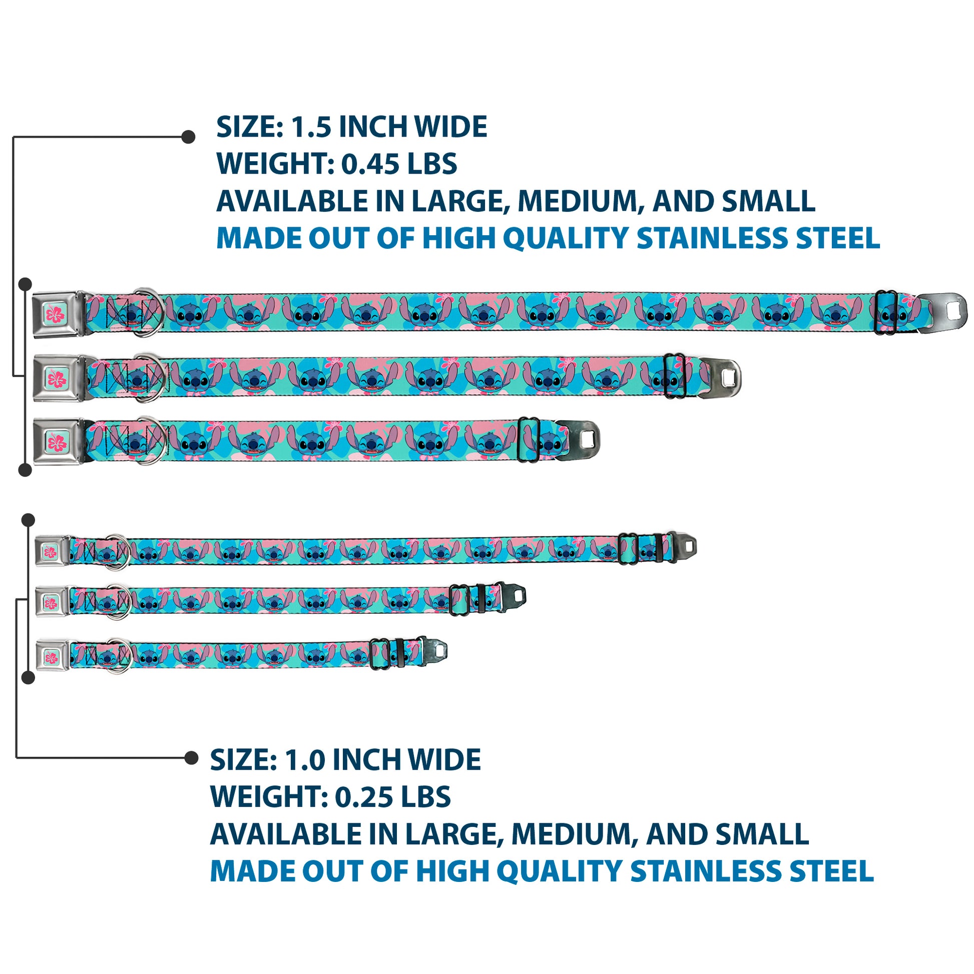 Lilo & Stitch Flower Full Color Blue/Pink Seatbelt Buckle Collar - Lilo & Stitch Stitch Expressions and Tropical Flowers Blues/Pinks Seatbelt Buckle Collars Disney