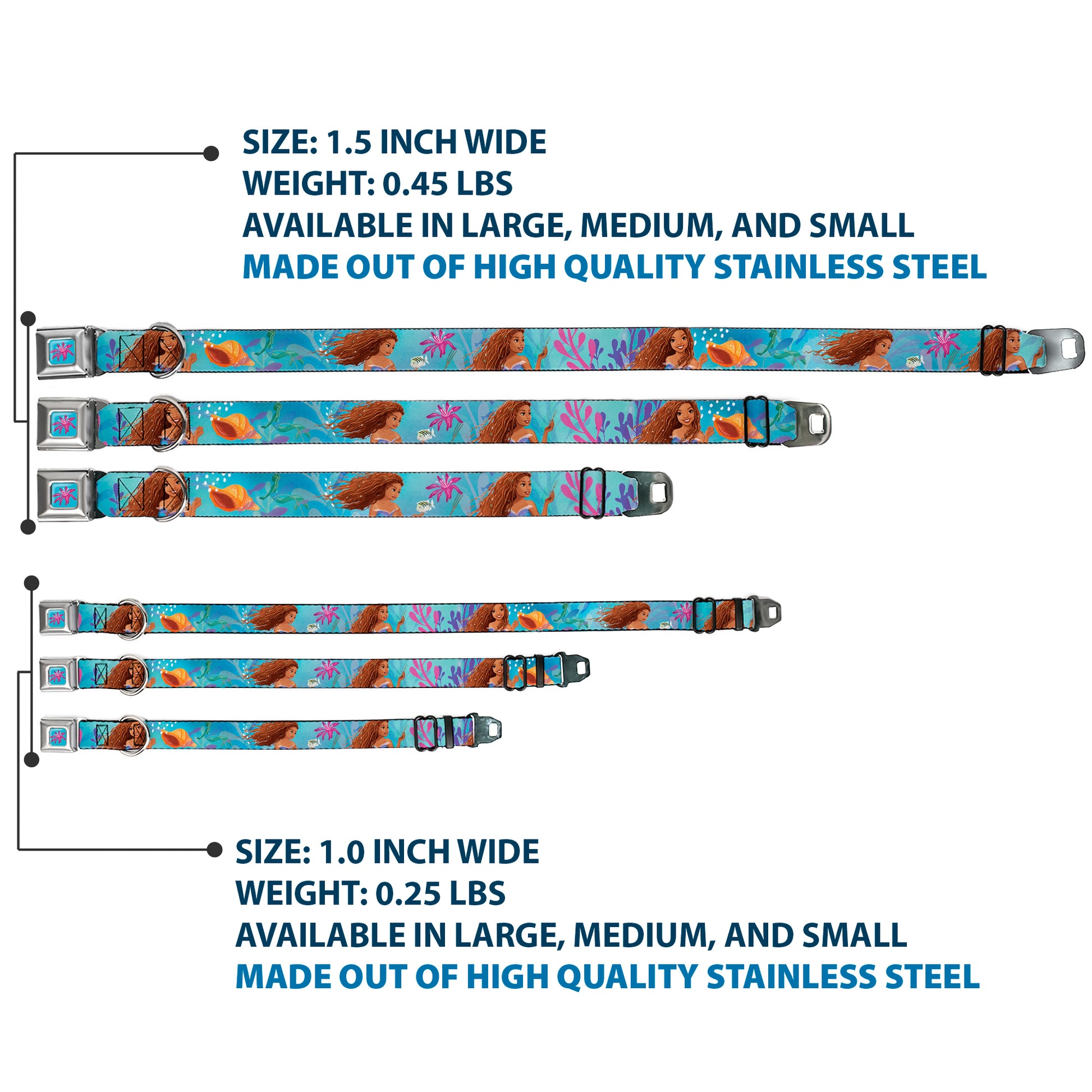 The Little Mermaid Sea Flower Full Color Blue/Purple Seatbelt Buckle Collar - The Little Mermaid Live Action Ariel Under the Sea Poses Blues Seatbelt Buckle Collars Disney