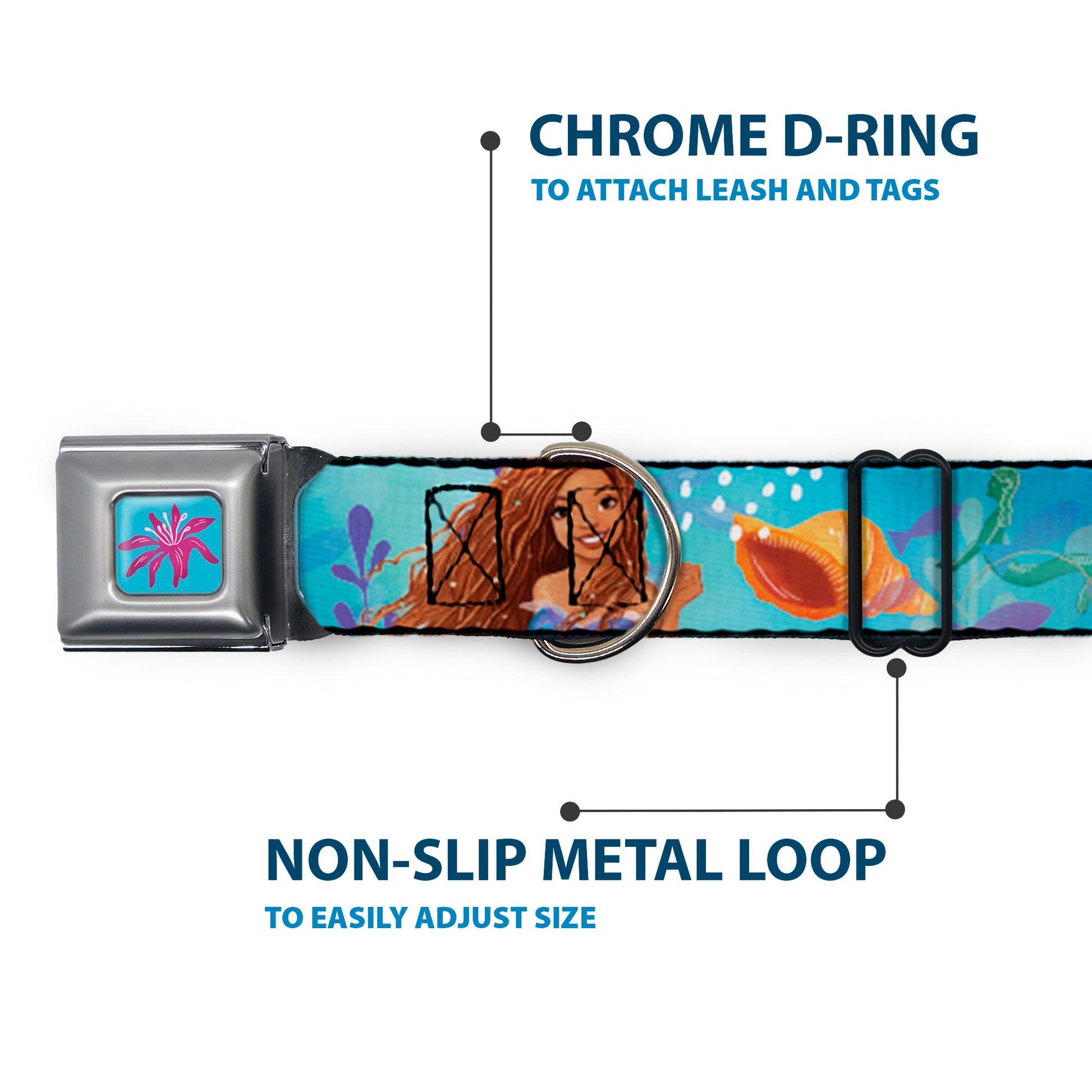 The Little Mermaid Sea Flower Full Color Blue/Purple Seatbelt Buckle Collar - The Little Mermaid Live Action Ariel Under the Sea Poses Blues Seatbelt Buckle Collars Disney