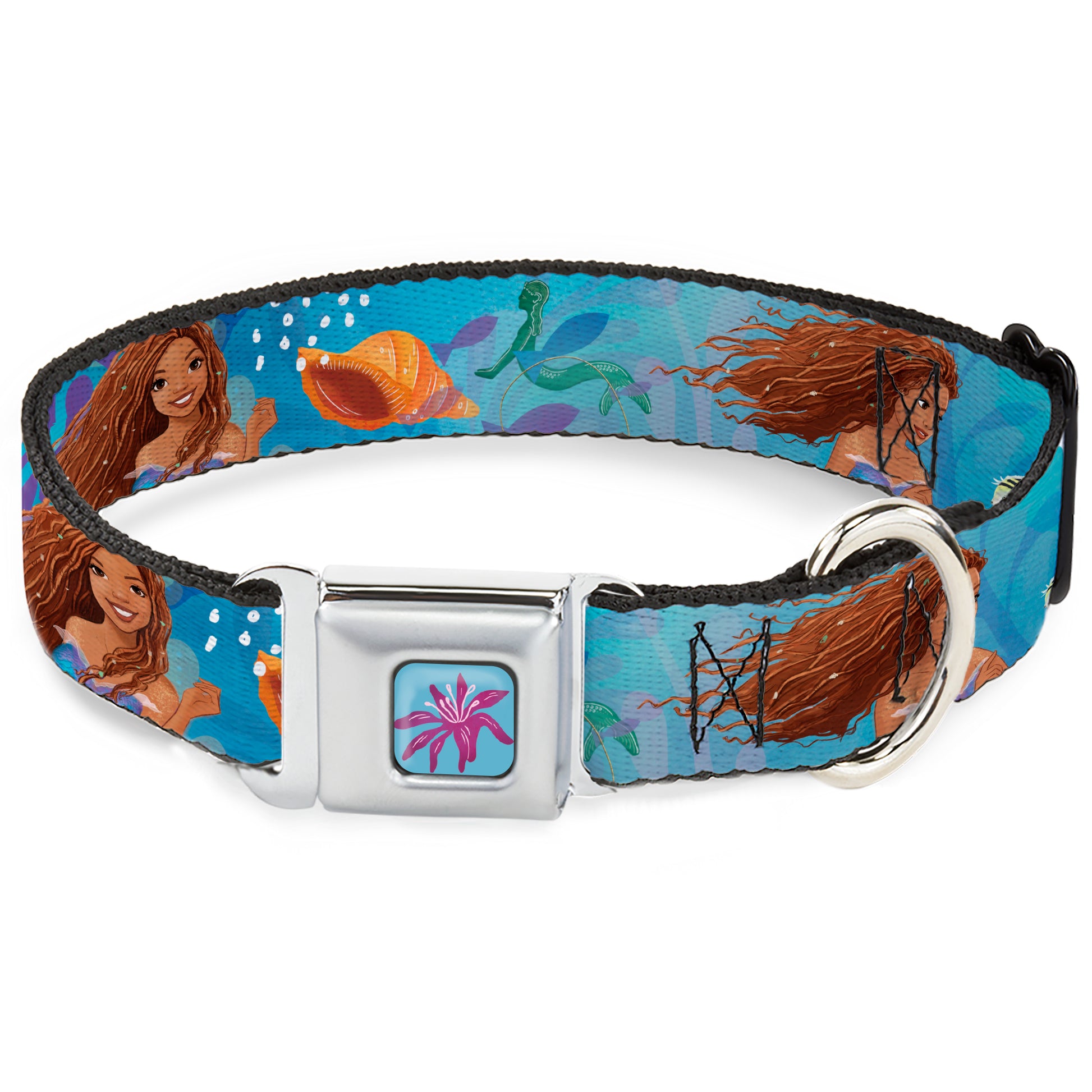 The Little Mermaid Sea Flower Full Color Blue/Purple Seatbelt Buckle Collar - The Little Mermaid Live Action Ariel Under the Sea Poses Blues Seatbelt Buckle Collars Disney