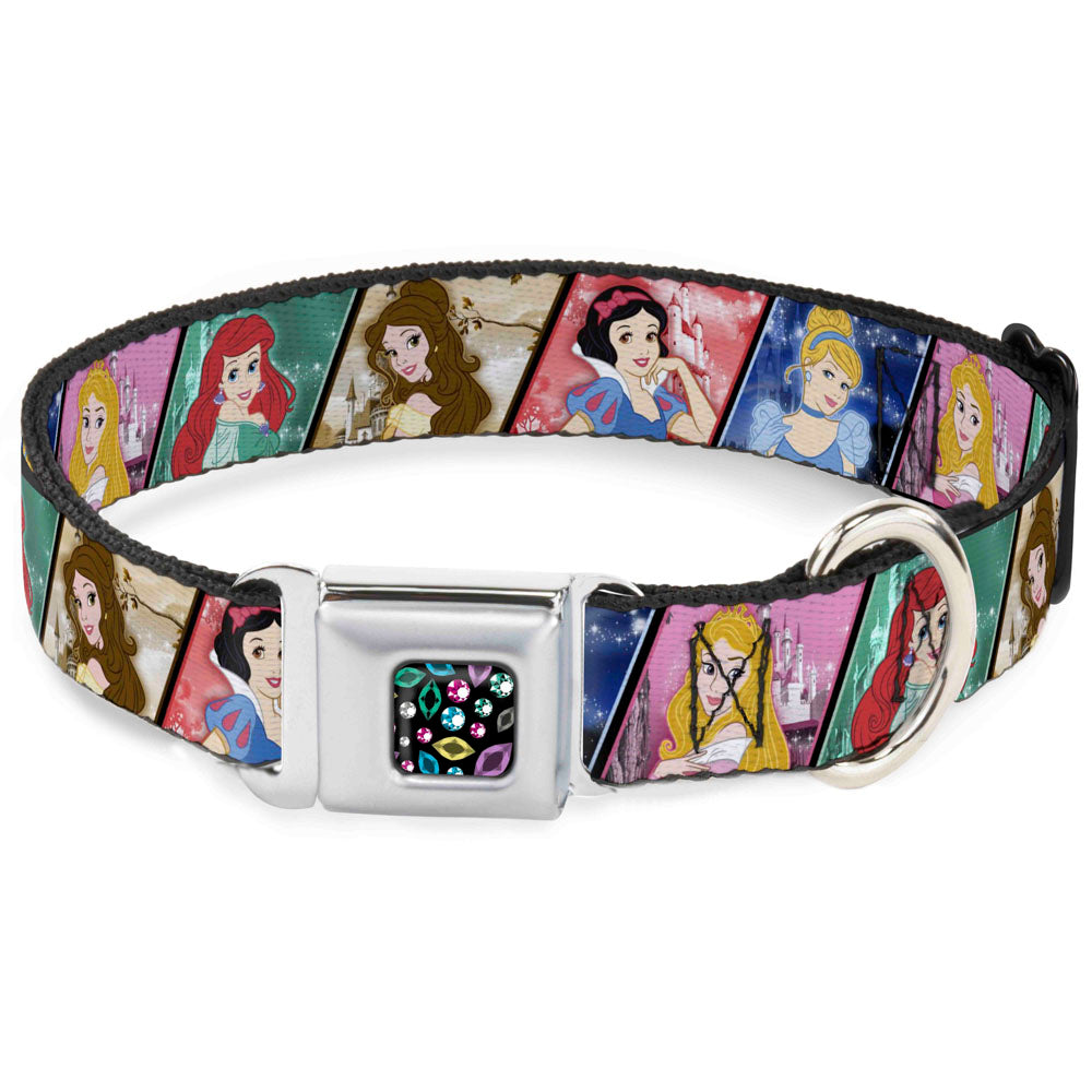 Princess Jewels Full Color Black/Multi Color Seatbelt Buckle Collar - Disney Princess Poses/Castle Blocks Seatbelt Buckle Collars Disney