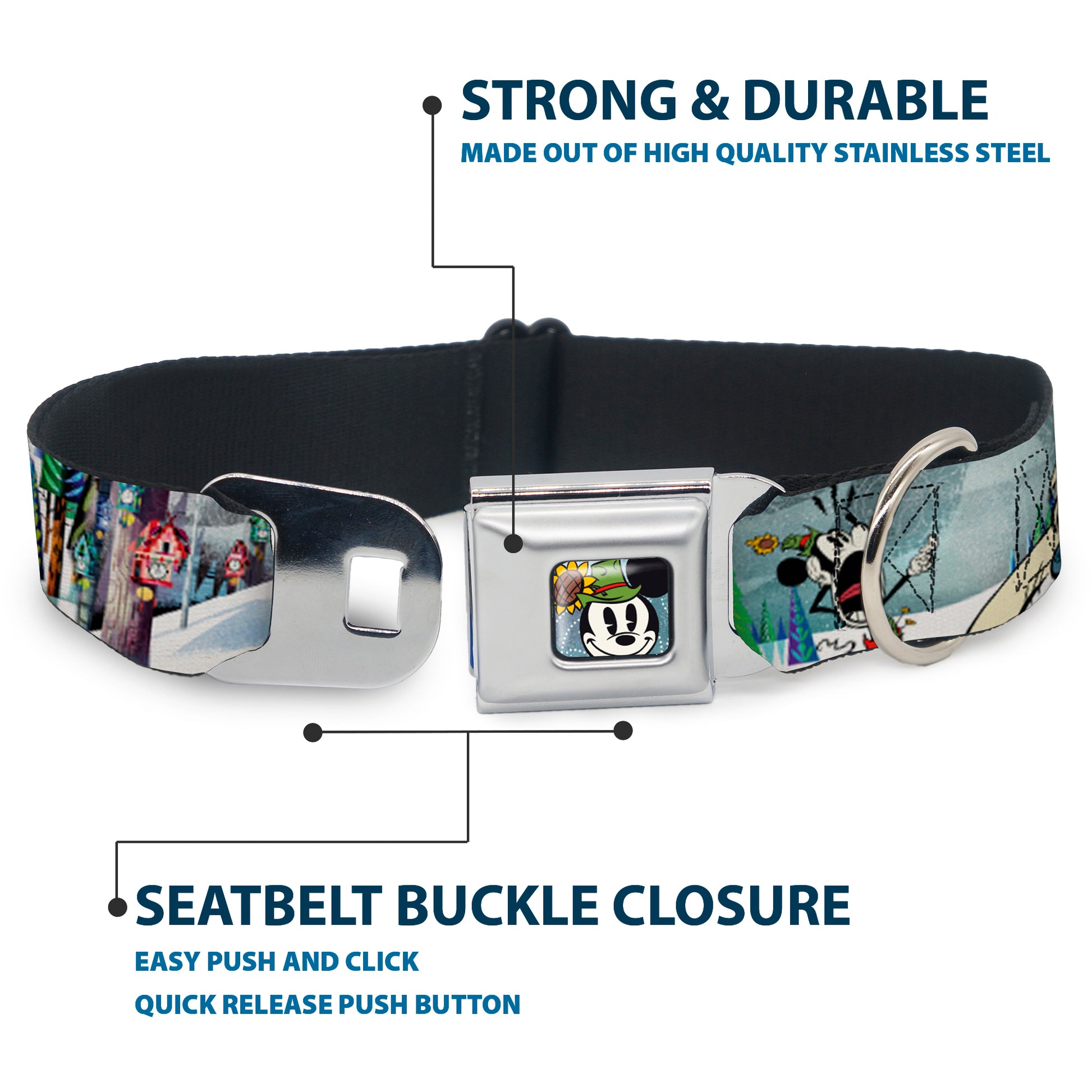 Yodelberg Mickey Full Color Seatbelt Buckle Collar - Mickey & Minnie Yodelberg Scenes Seatbelt Buckle Collars Disney