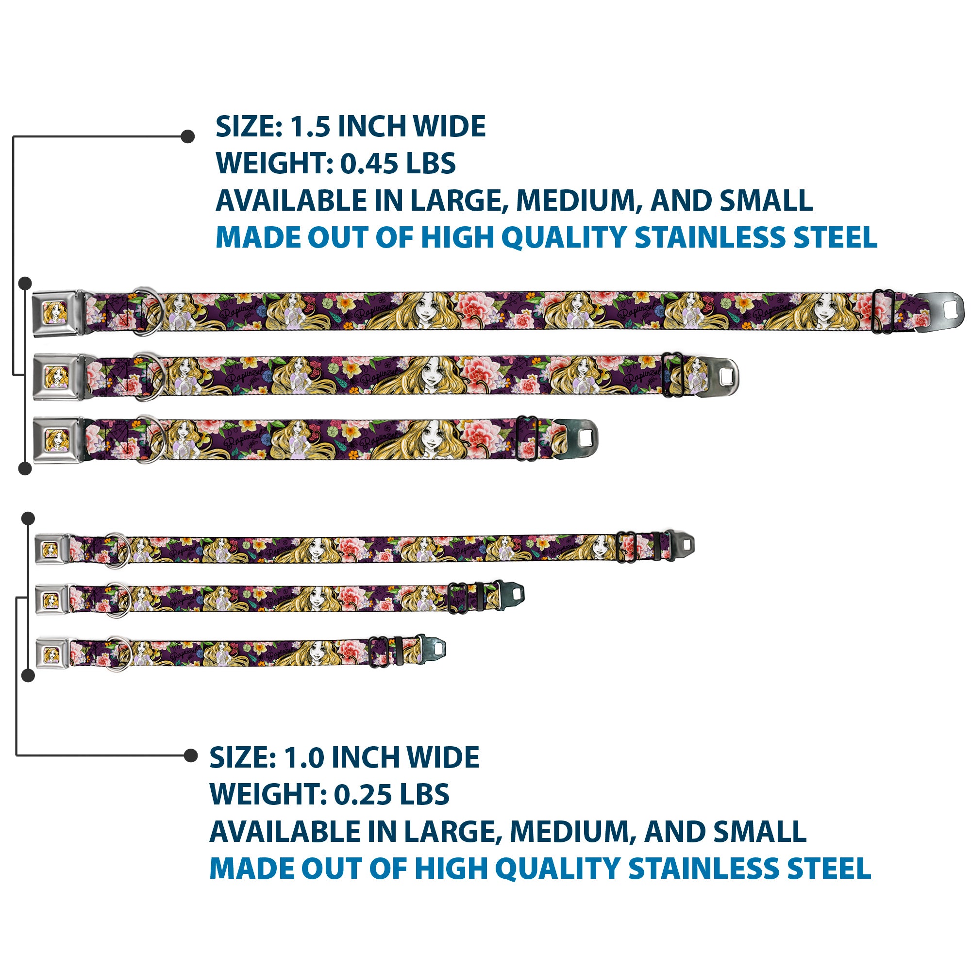 Rapunzel Sketch Full Color Seatbelt Buckle Collar - Rapunzel Poses/Floral Collage Sketch Purple Seatbelt Buckle Collars Disney