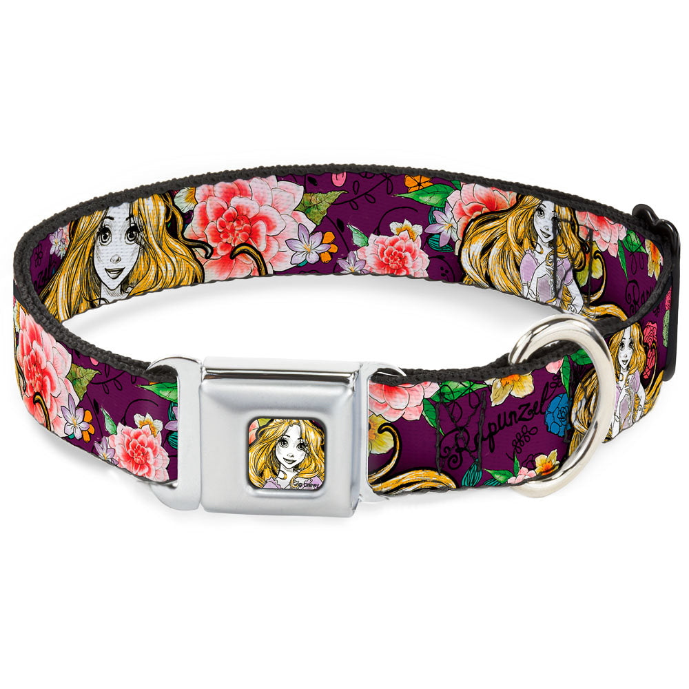 Rapunzel Sketch Full Color Seatbelt Buckle Collar - Rapunzel Poses/Floral Collage Sketch Purple Seatbelt Buckle Collars Disney