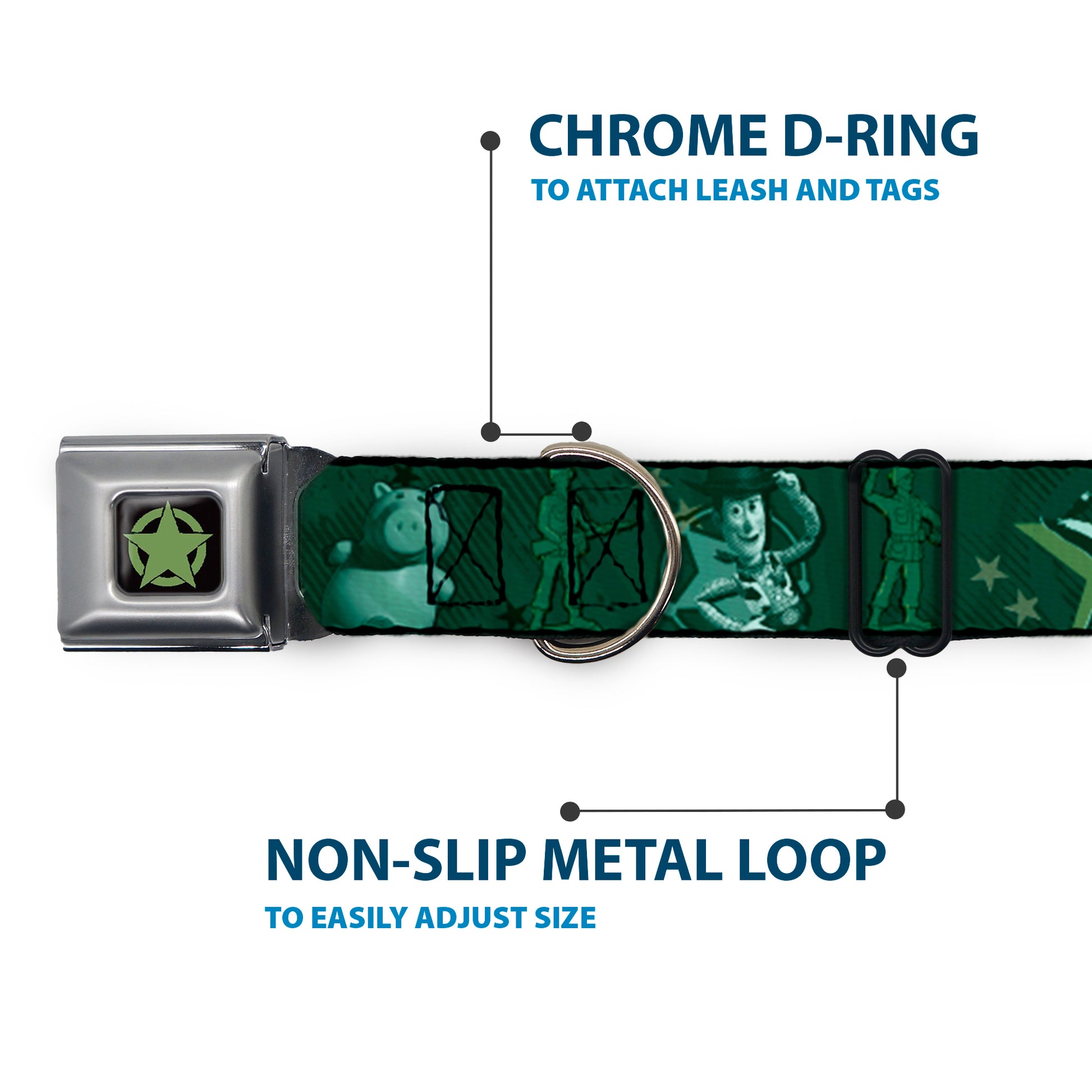 Toy Story Star Icon Full Color Black/Green Seatbelt Buckle Collar - Woody & Friends KEEP CALM & REACH FOR THE SKY Blues Seatbelt Buckle Collars Disney