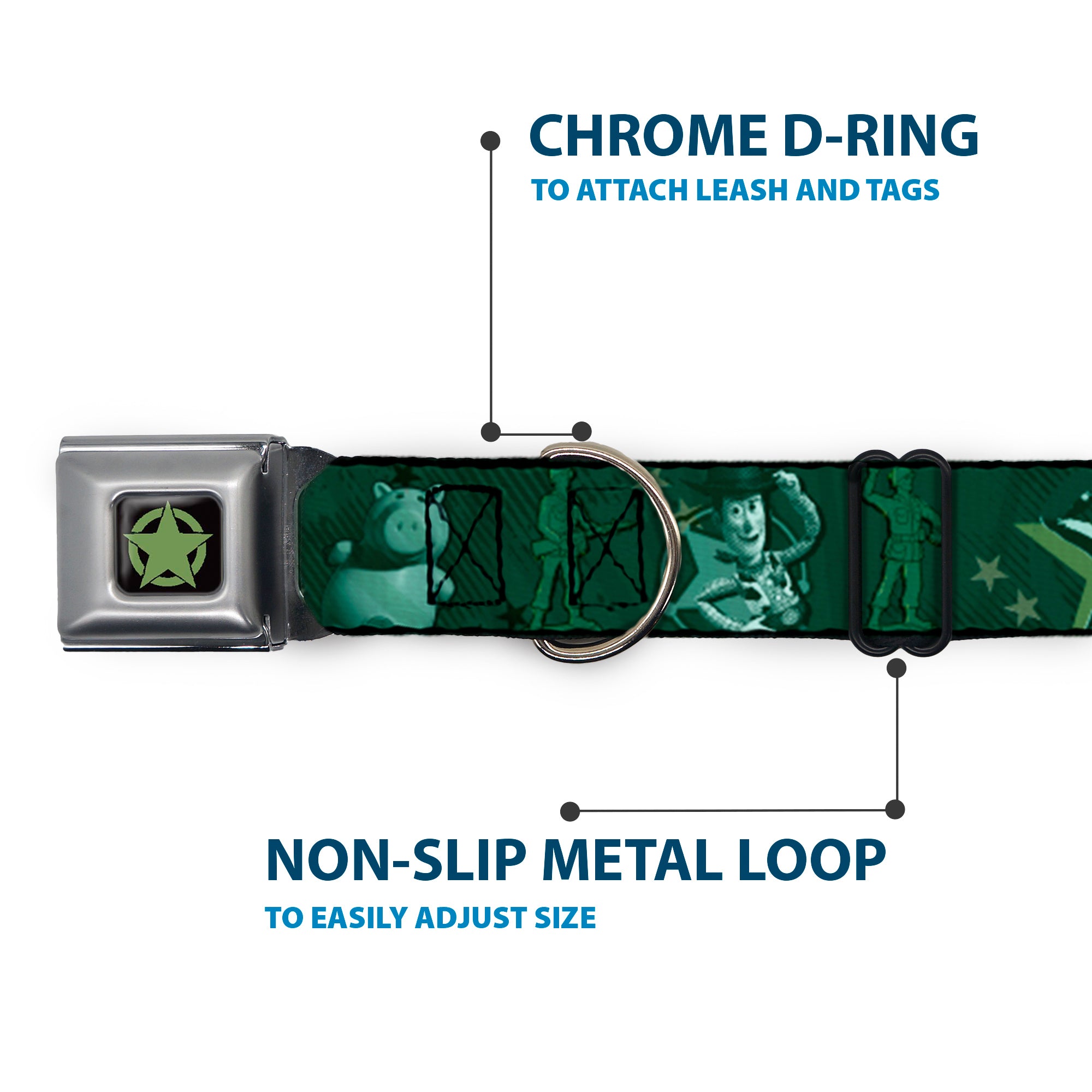 Toy Story Star Icon Full Color Black/Green Seatbelt Buckle Collar - Woody & Friends KEEP CALM & REACH FOR THE SKY Blues Seatbelt Buckle Collars Disney