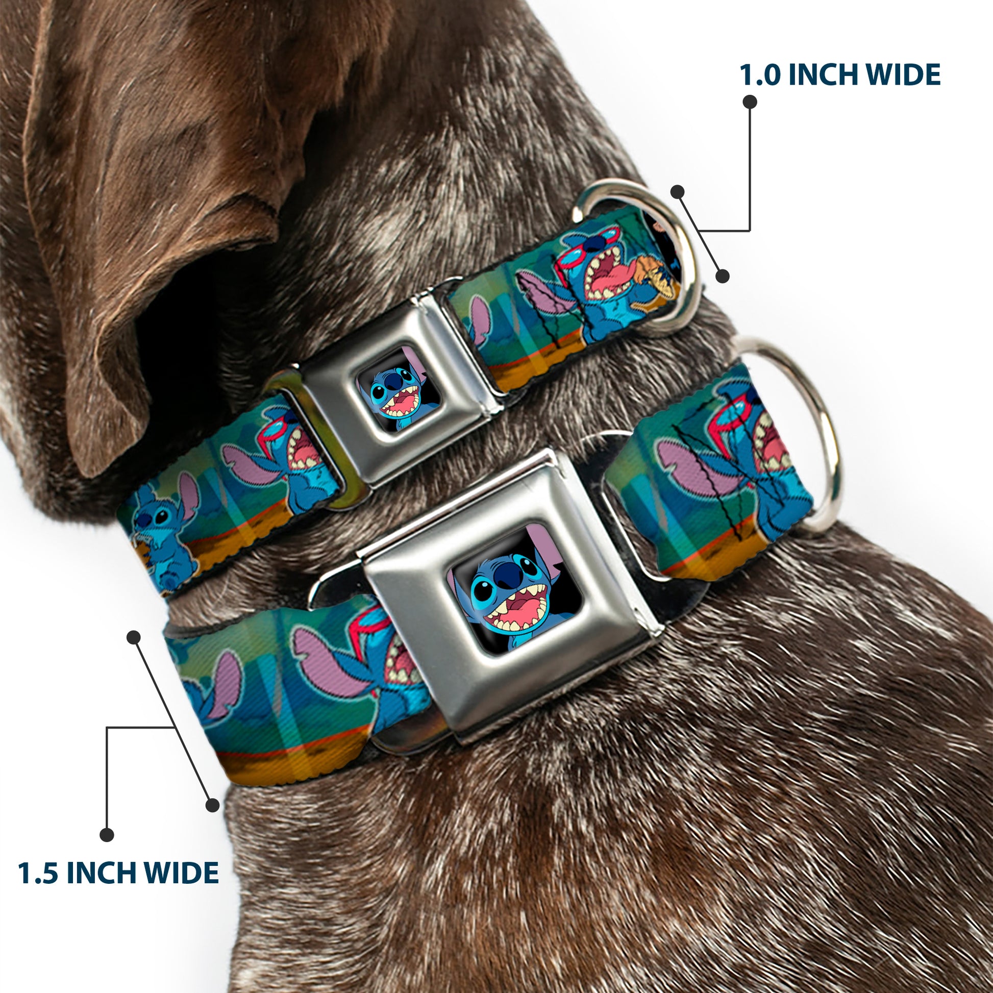 Stitch Smiling CLOSE-UP Full Color Black Seatbelt Buckle Collar - Lilo & Stitch 5-Scene Blocks Seatbelt Buckle Collars Disney