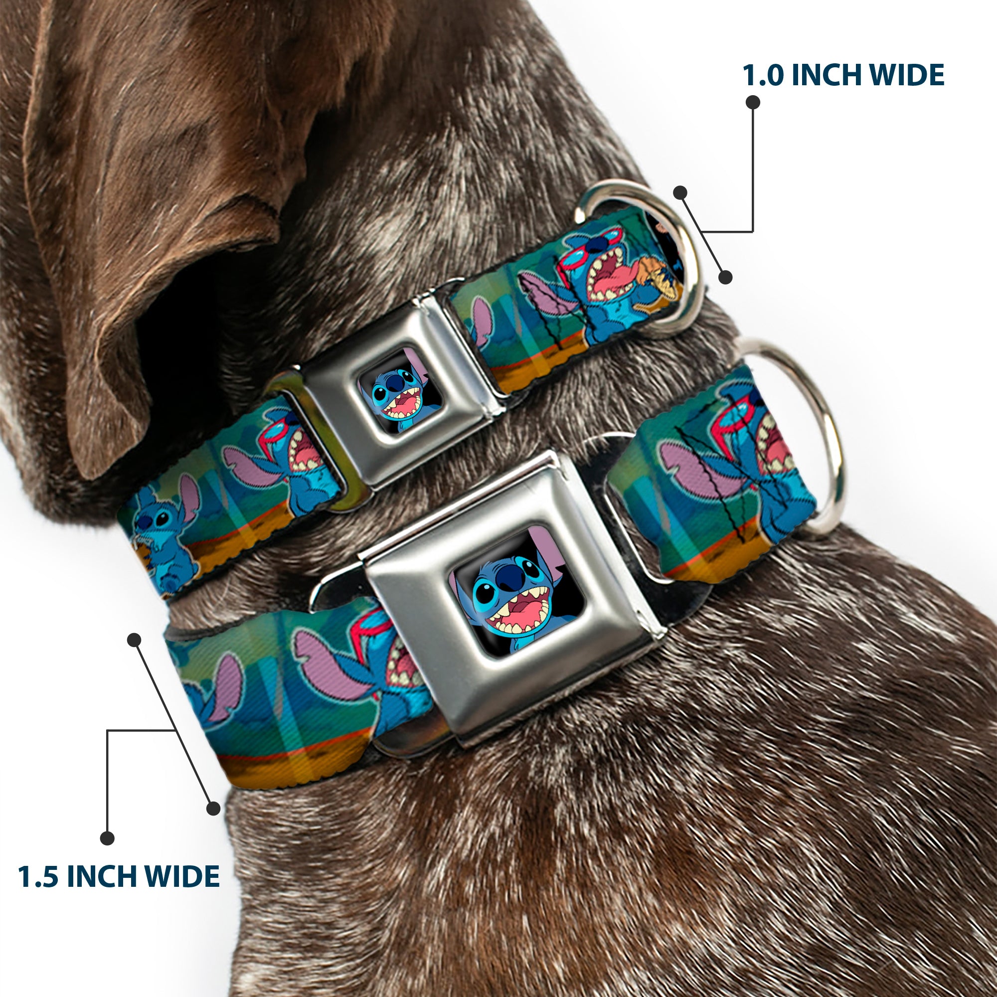 Stitch Smiling CLOSE-UP Full Color Black Seatbelt Buckle Collar - Lilo & Stitch 5-Scene Blocks Seatbelt Buckle Collars Disney