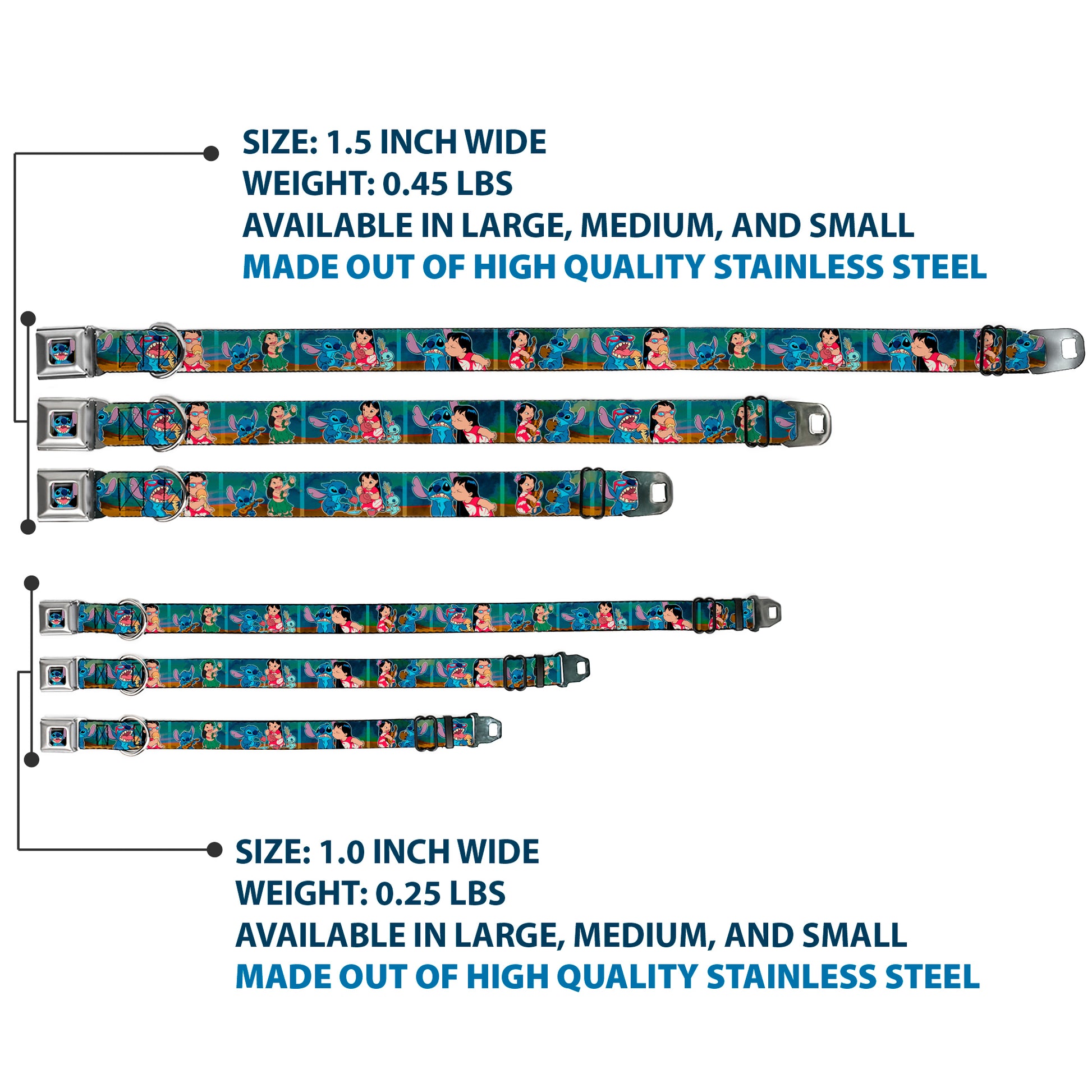 Stitch Smiling CLOSE-UP Full Color Black Seatbelt Buckle Collar - Lilo & Stitch 5-Scene Blocks Seatbelt Buckle Collars Disney