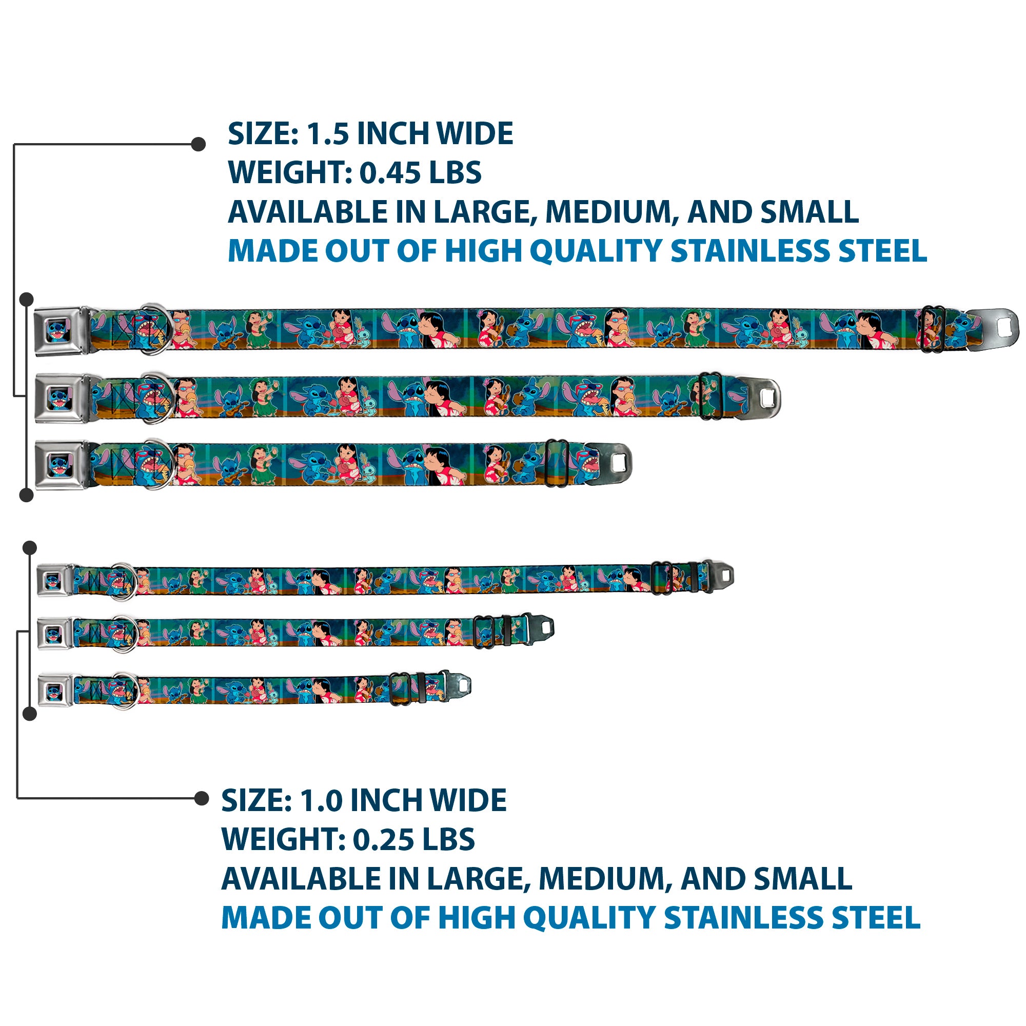 Stitch Smiling CLOSE-UP Full Color Black Seatbelt Buckle Collar - Lilo & Stitch 5-Scene Blocks Seatbelt Buckle Collars Disney